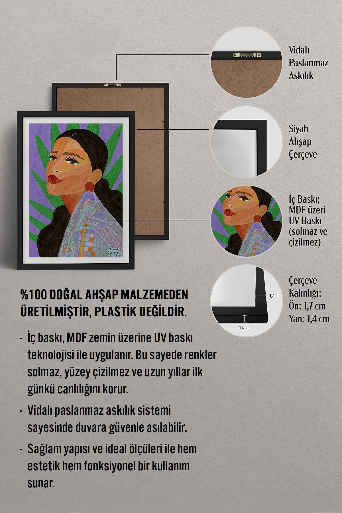 HOMEPACK Ahşap Çerçeveli Tablo Çerçeveli Poster Sanatsal Modern Duvar Dekoru TK-854