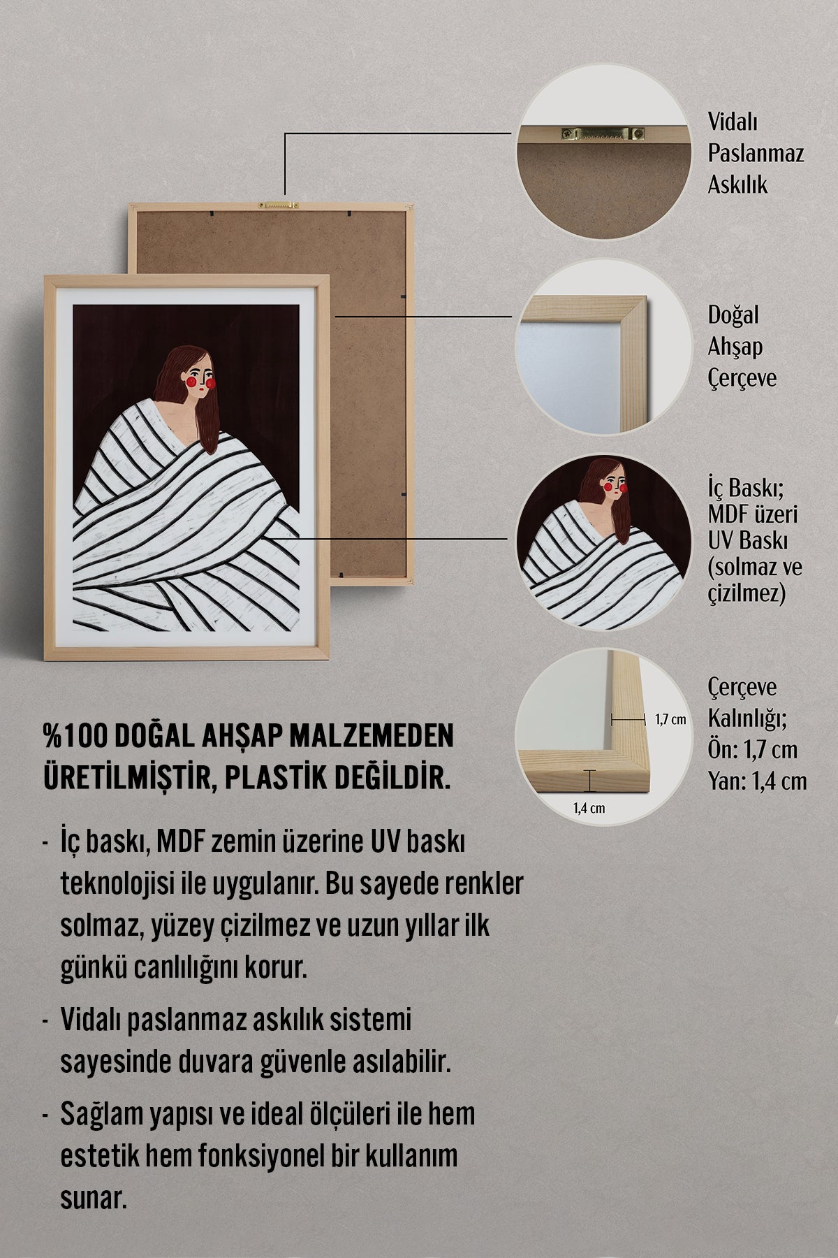 HOMEPACK Ahşap Çerçeveli Tablo Çerçeveli Poster Sanatsal Modern Duvar Dekoru TK-856