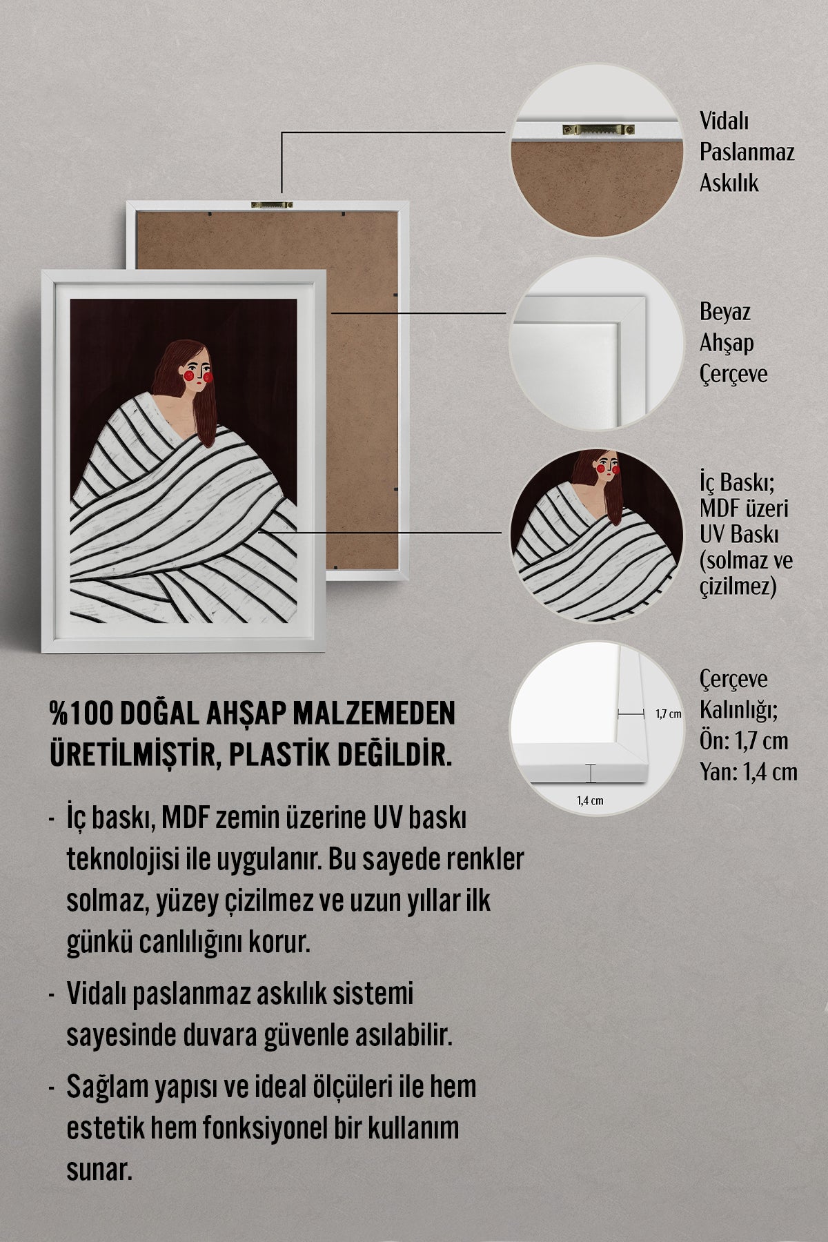 HOMEPACK Ahşap Çerçeveli Tablo Çerçeveli Poster Sanatsal Modern Duvar Dekoru TK-856