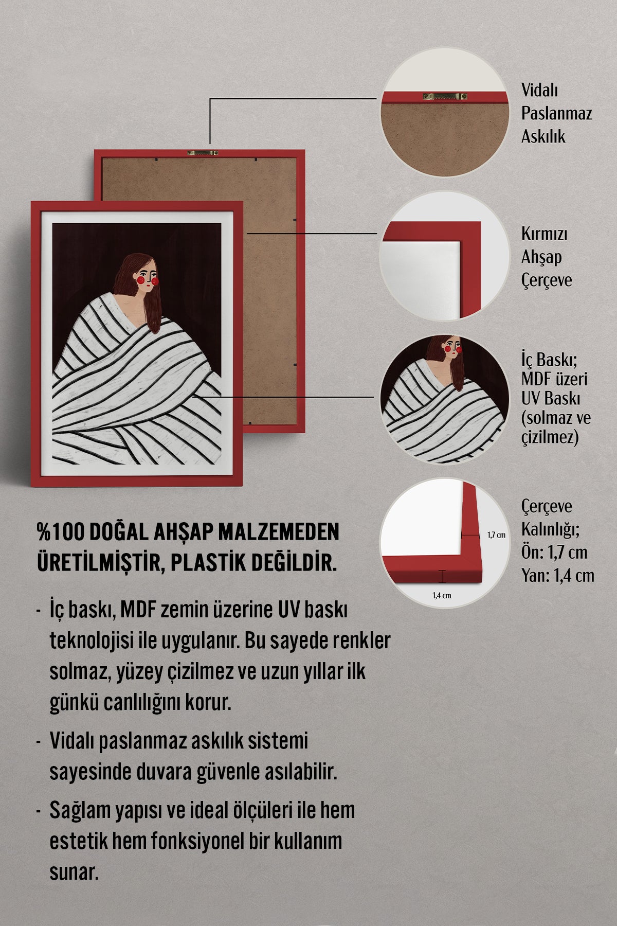 HOMEPACK Ahşap Çerçeveli Tablo Çerçeveli Poster Sanatsal Modern Duvar Dekoru TK-856