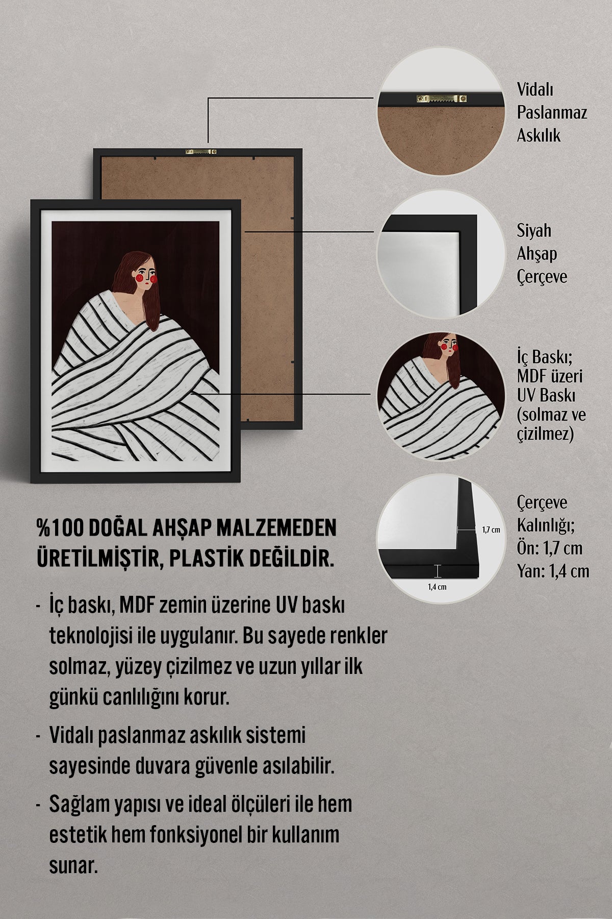 HOMEPACK Ahşap Çerçeveli Tablo Çerçeveli Poster Sanatsal Modern Duvar Dekoru TK-856