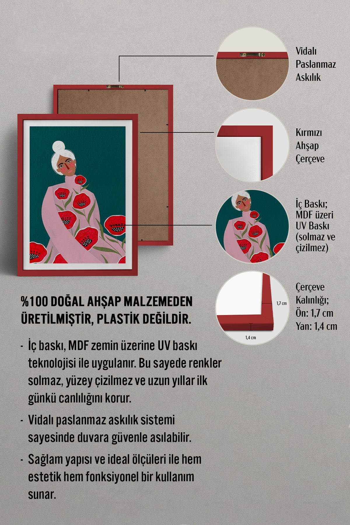 HOMEPACK Ahşap Çerçeveli Tablo Çerçeveli Poster Sanatsal Modern Duvar Dekoru TK-857