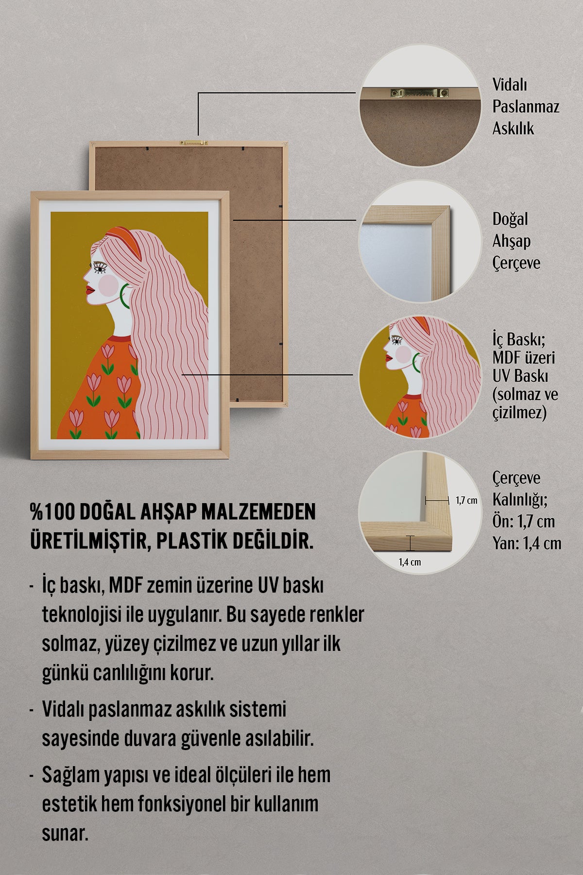 HOMEPACK Ahşap Çerçeveli Tablo Çerçeveli Poster Sanatsal Modern Duvar Dekoru TK-858