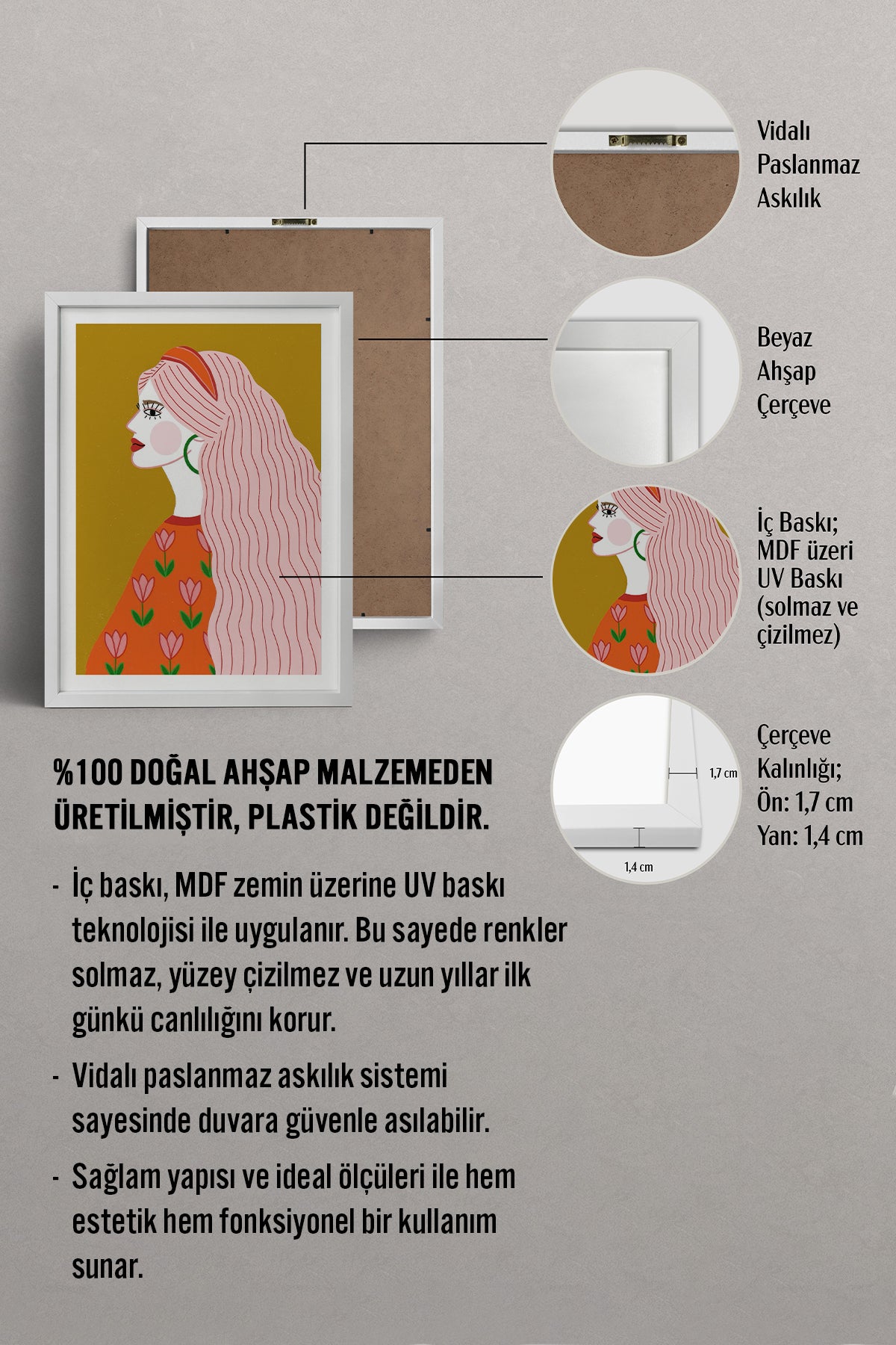 HOMEPACK Ahşap Çerçeveli Tablo Çerçeveli Poster Sanatsal Modern Duvar Dekoru TK-858