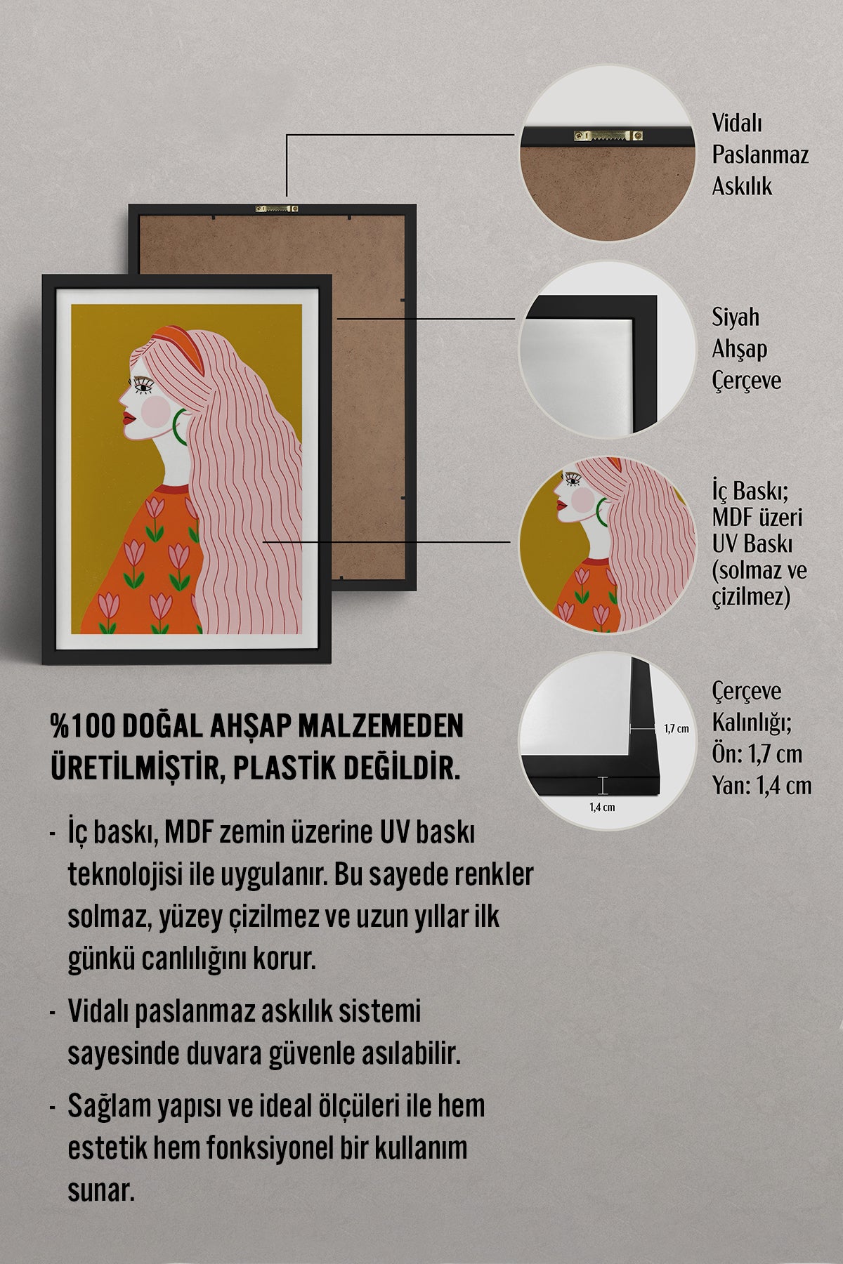 HOMEPACK Ahşap Çerçeveli Tablo Çerçeveli Poster Sanatsal Modern Duvar Dekoru TK-858