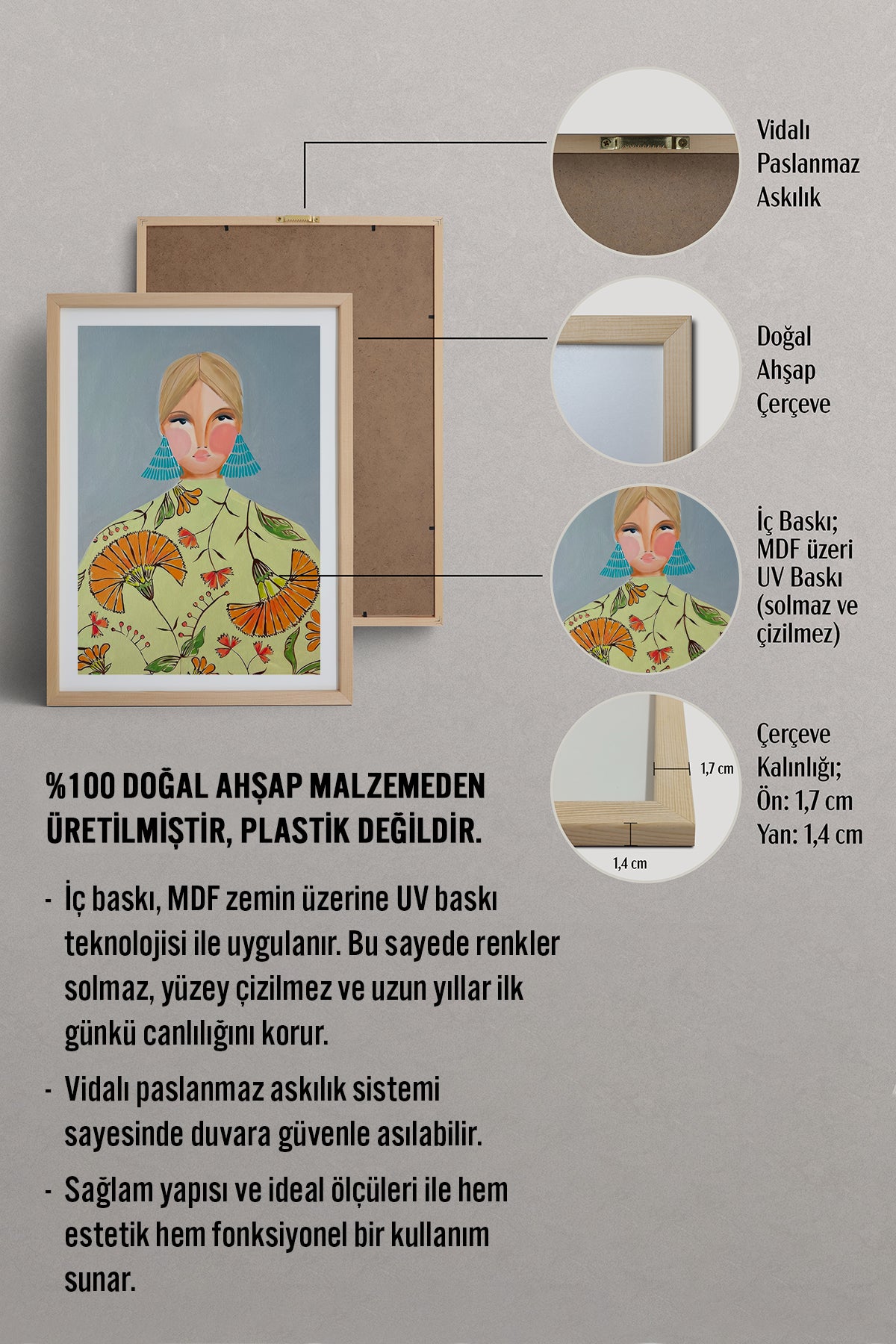 HOMEPACK Ahşap Çerçeveli Tablo Çerçeveli Poster Sanatsal Modern Duvar Dekoru TK-860