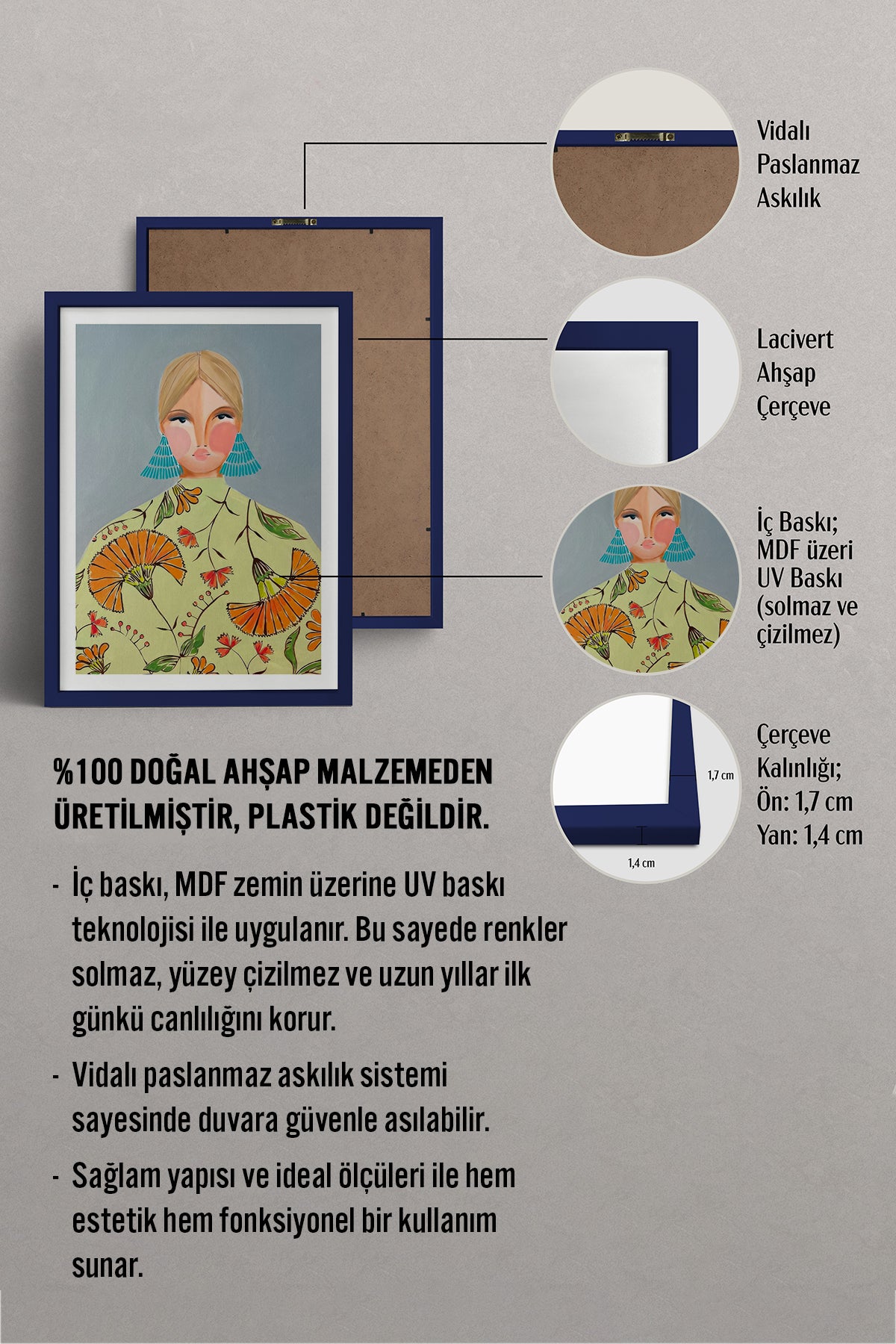 HOMEPACK Ahşap Çerçeveli Tablo Çerçeveli Poster Sanatsal Modern Duvar Dekoru TK-860