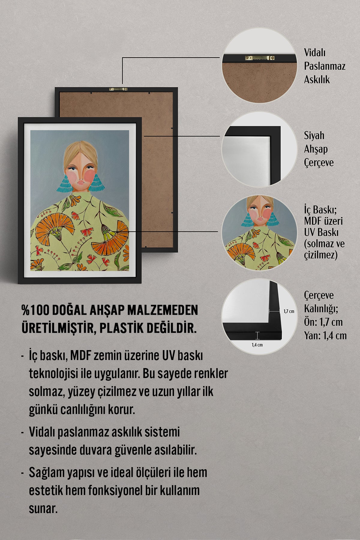 HOMEPACK Ahşap Çerçeveli Tablo Çerçeveli Poster Sanatsal Modern Duvar Dekoru TK-860