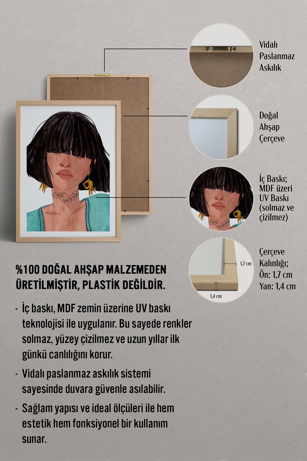 HOMEPACK Ahşap Çerçeveli Tablo Çerçeveli Poster Sanatsal Modern Duvar Dekoru TK-861