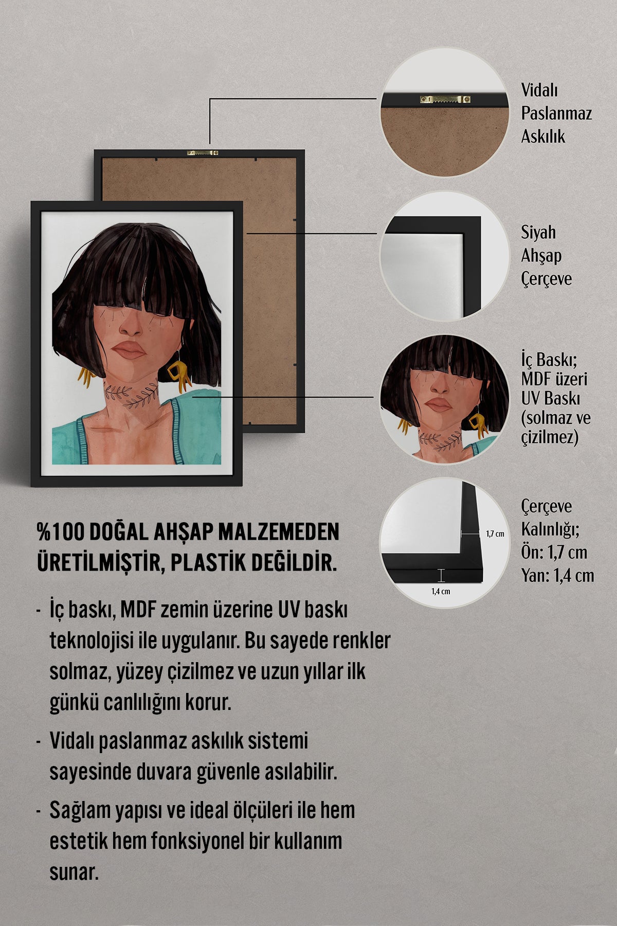 HOMEPACK Ahşap Çerçeveli Tablo Çerçeveli Poster Sanatsal Modern Duvar Dekoru TK-861