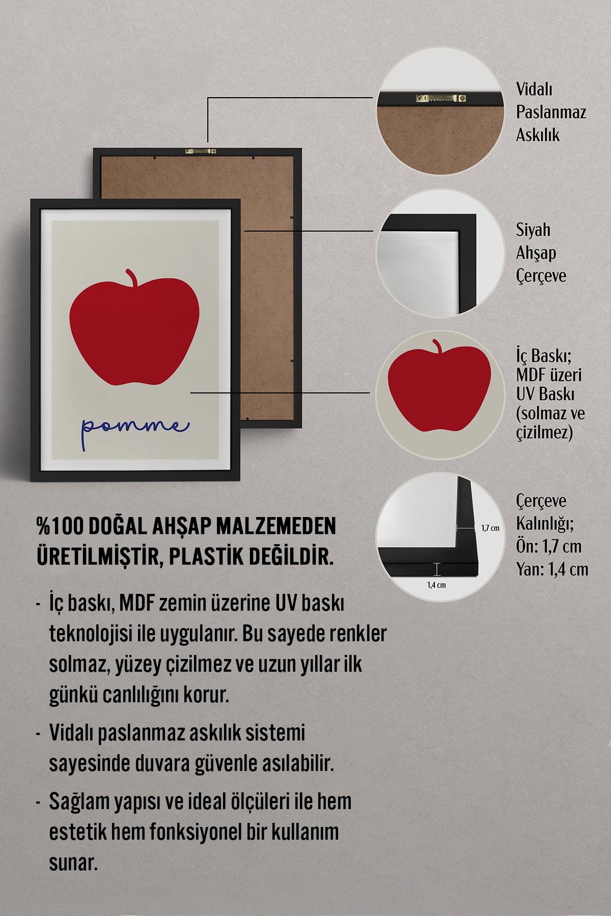 HOMEPACK Ahşap Çerçeveli Tablo Çerçeveli Poster Sanatsal Modern Duvar Dekoru TK-862