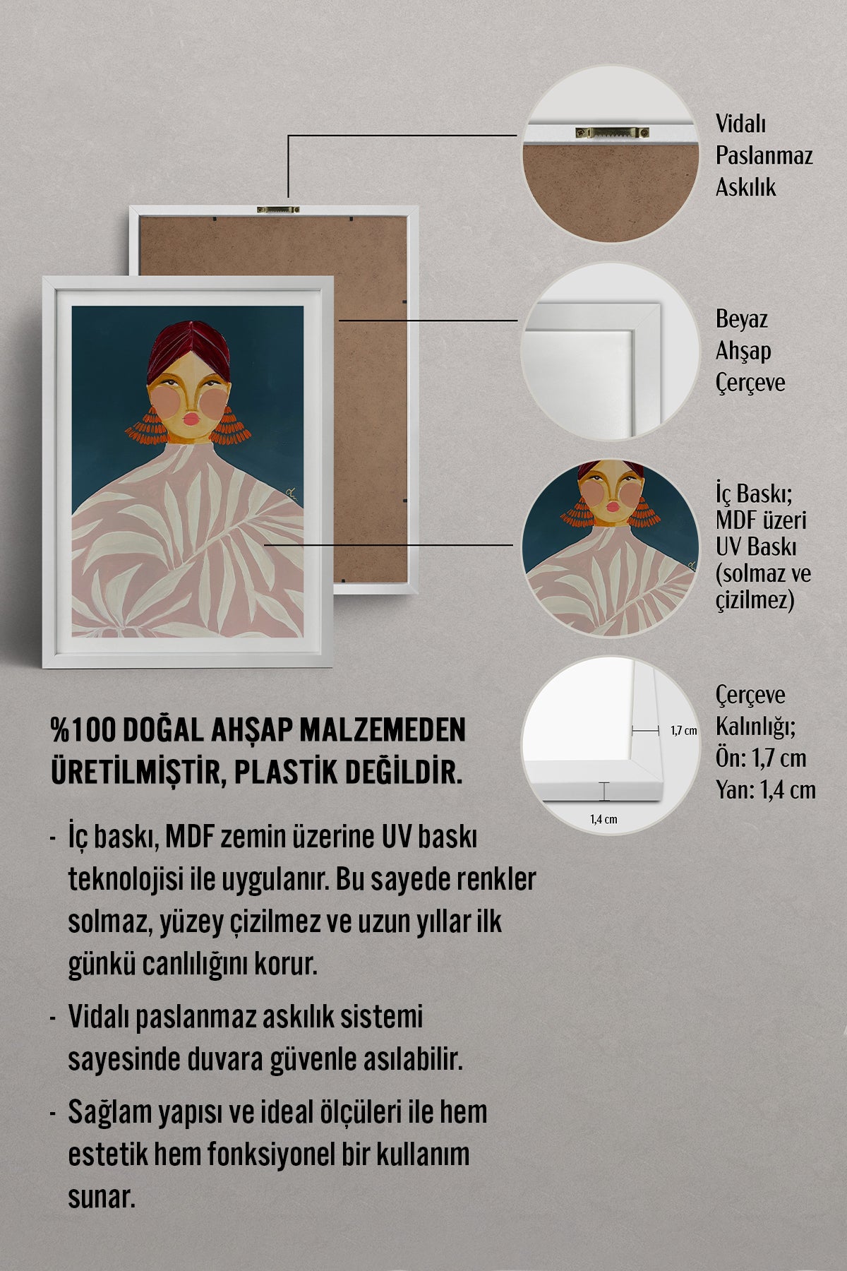 HOMEPACK Ahşap Çerçeveli Tablo Çerçeveli Poster Sanatsal Modern Duvar Dekoru TK-863