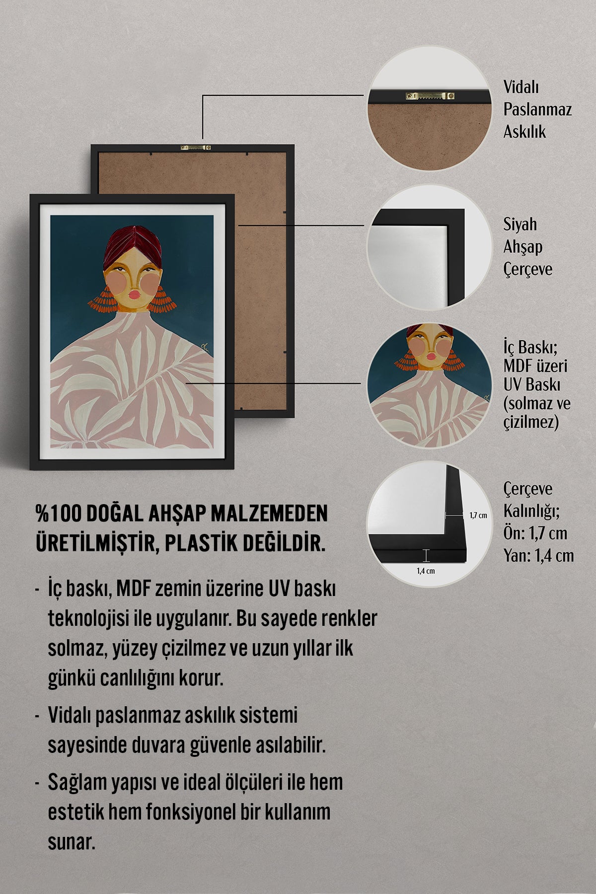 HOMEPACK Ahşap Çerçeveli Tablo Çerçeveli Poster Sanatsal Modern Duvar Dekoru TK-863