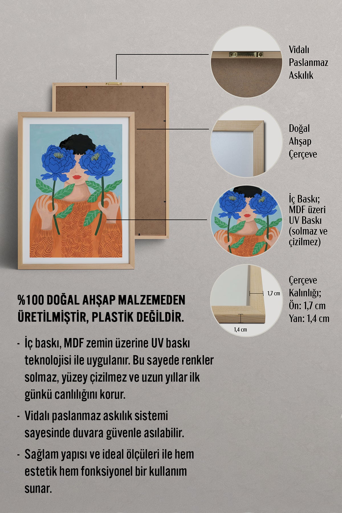 HOMEPACK Ahşap Çerçeveli Tablo Çerçeveli Poster Sanatsal Modern Duvar Dekoru TK-864