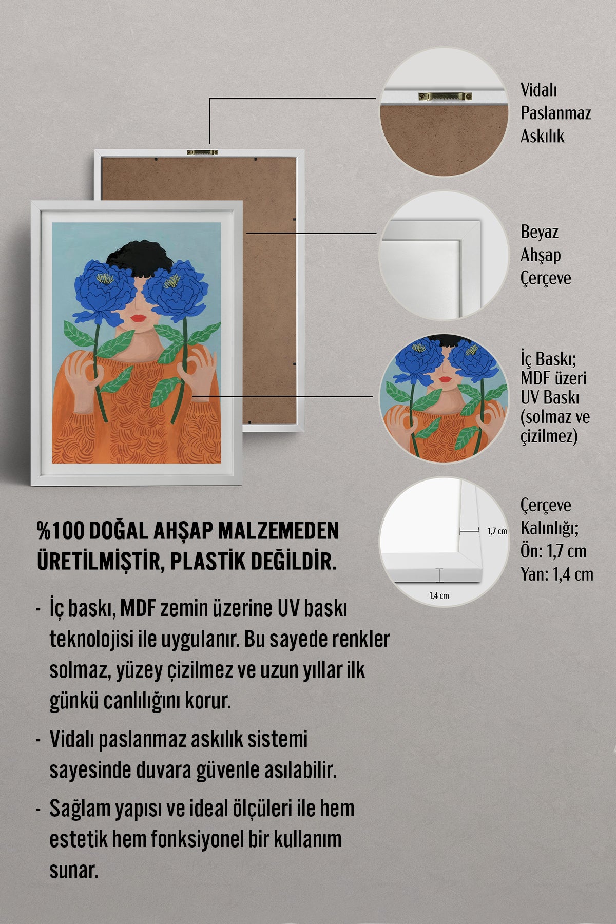HOMEPACK Ahşap Çerçeveli Tablo Çerçeveli Poster Sanatsal Modern Duvar Dekoru TK-864