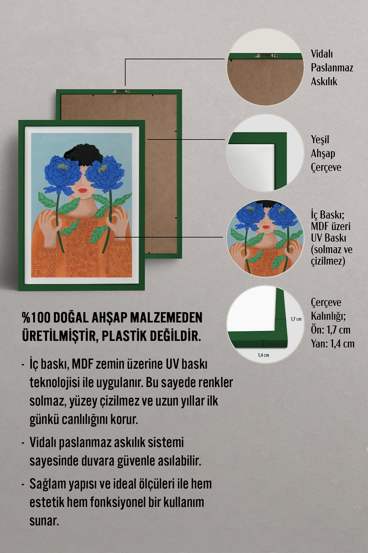 HOMEPACK Ahşap Çerçeveli Tablo Çerçeveli Poster Sanatsal Modern Duvar Dekoru TK-864
