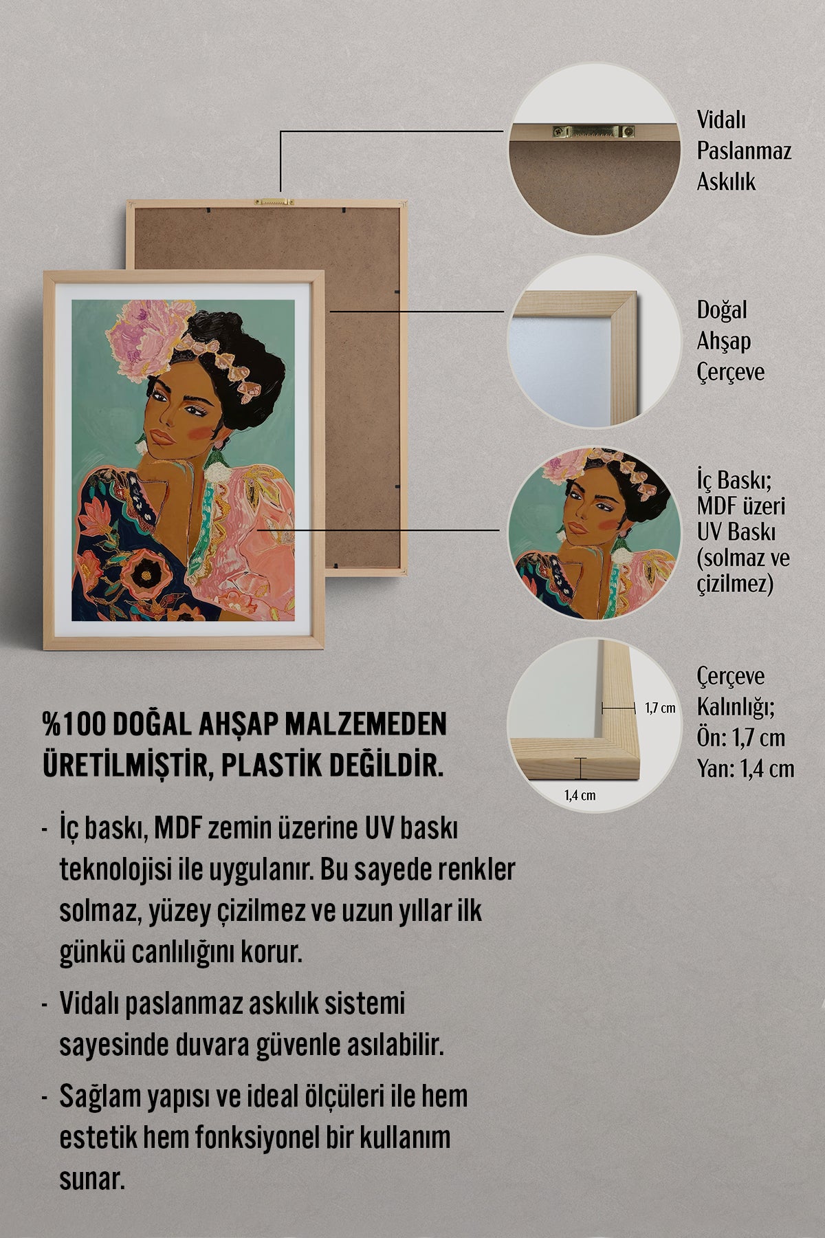 HOMEPACK Ahşap Çerçeveli Tablo Çerçeveli Poster Sanatsal Modern Duvar Dekoru TK-865
