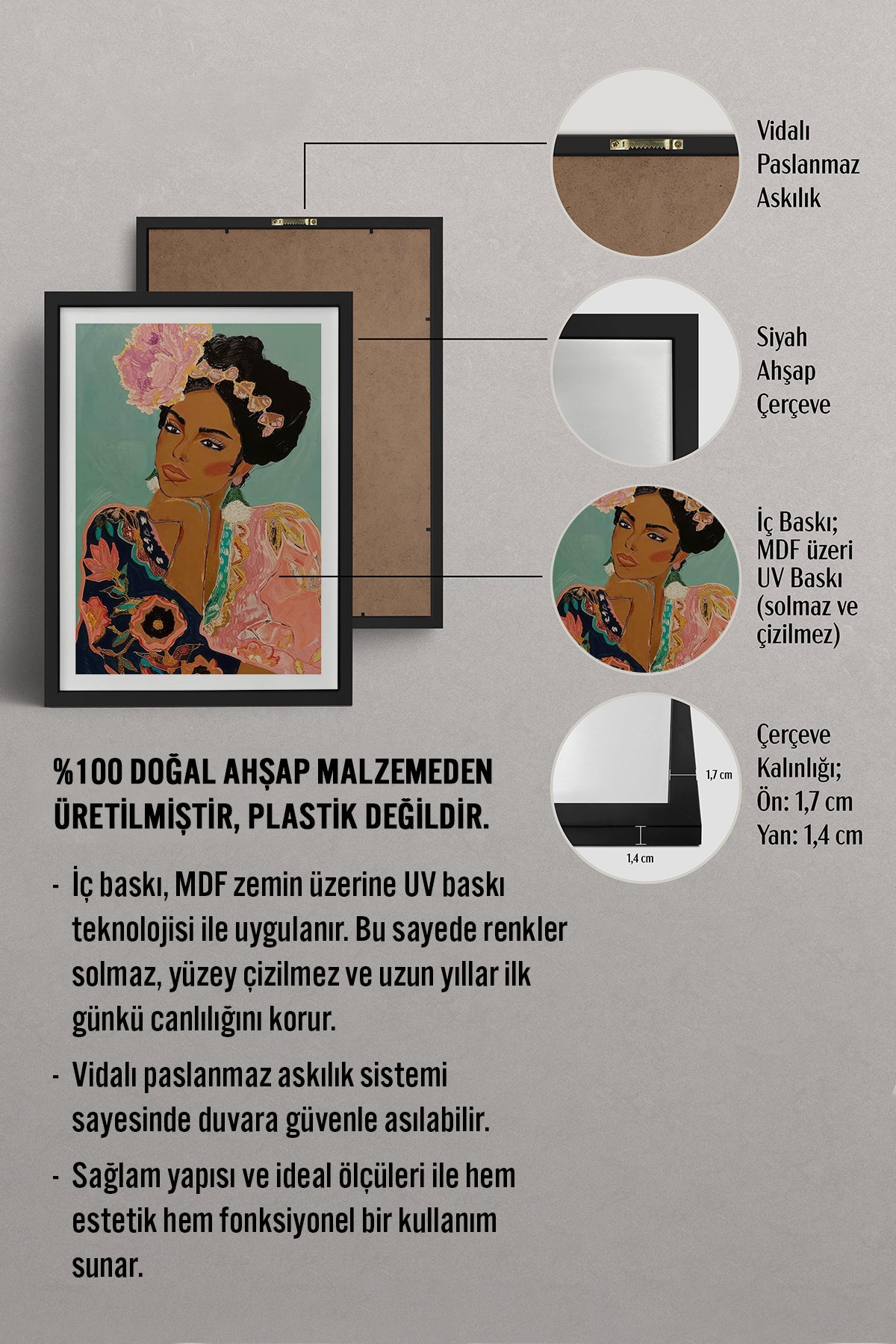 HOMEPACK Ahşap Çerçeveli Tablo Çerçeveli Poster Sanatsal Modern Duvar Dekoru TK-865