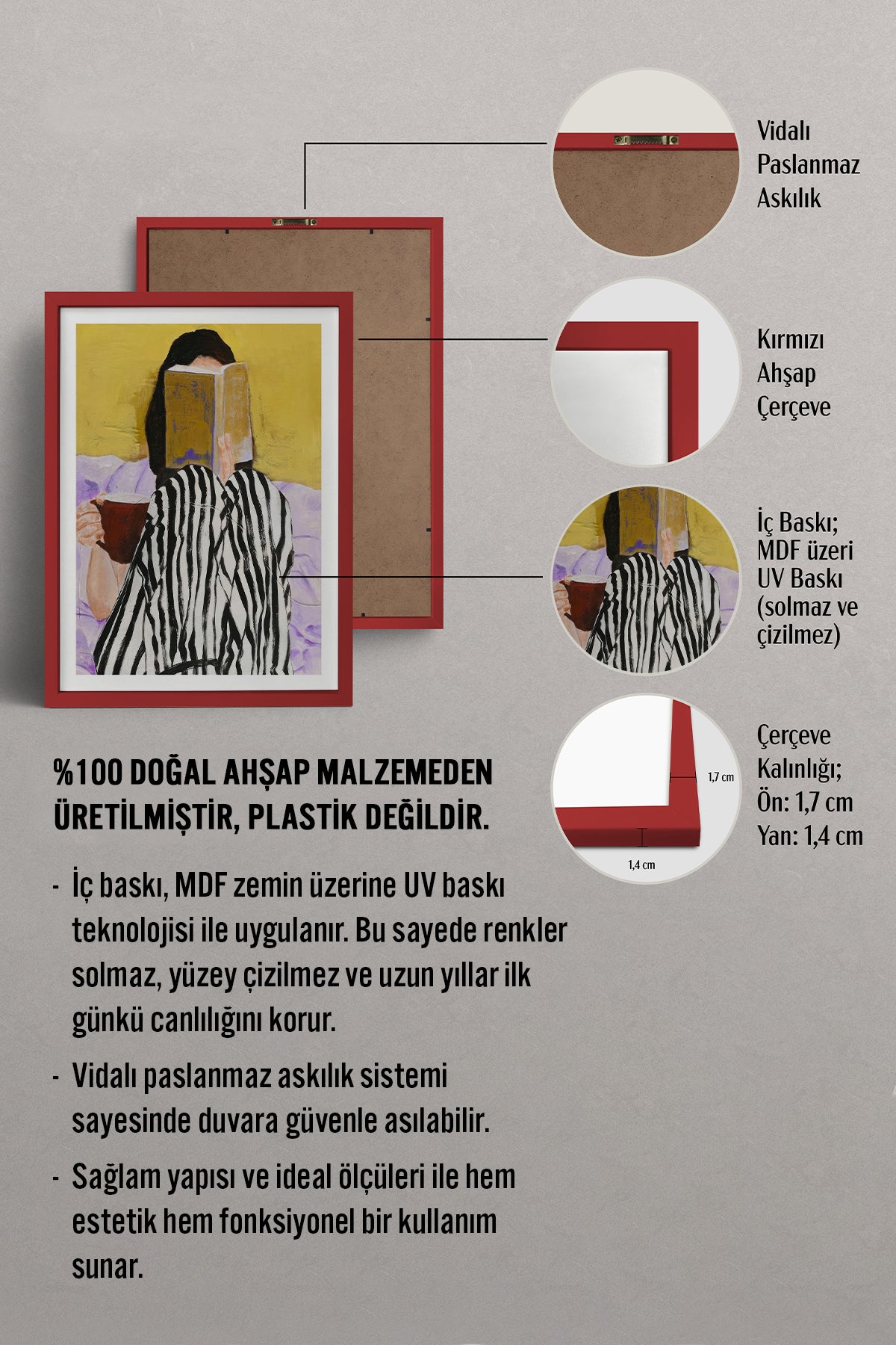 HOMEPACK Ahşap Çerçeveli Tablo Çerçeveli Poster Sanatsal Modern Duvar Dekoru TK-866
