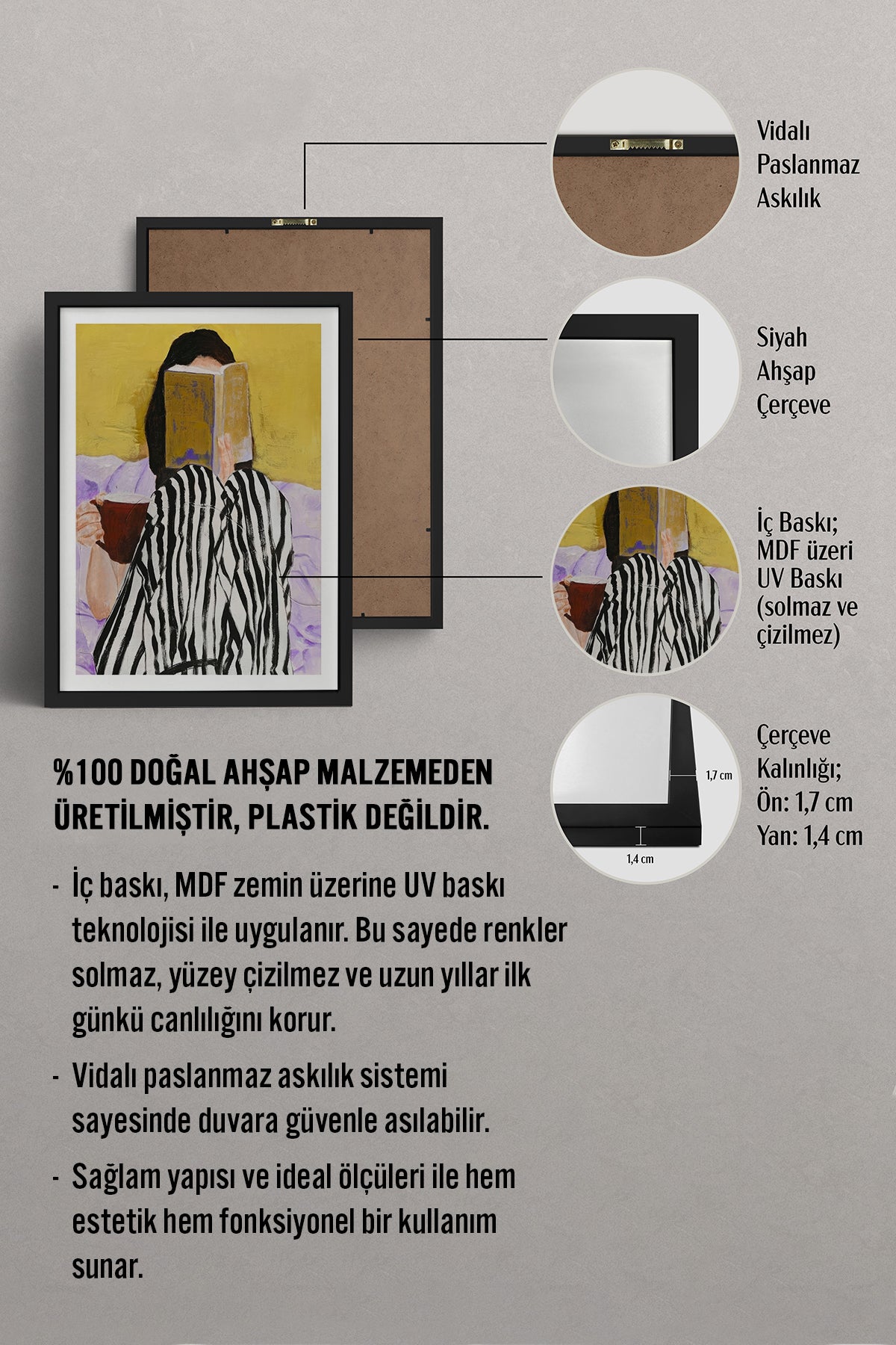 HOMEPACK Ahşap Çerçeveli Tablo Çerçeveli Poster Sanatsal Modern Duvar Dekoru TK-866
