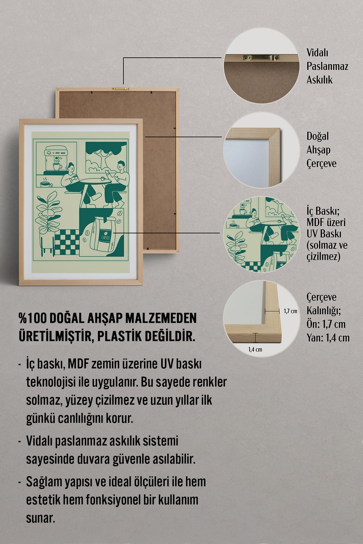 HOMEPACK Ahşap Çerçeveli Tablo Çerçeveli Poster Sanatsal Modern Duvar Dekoru TK-869