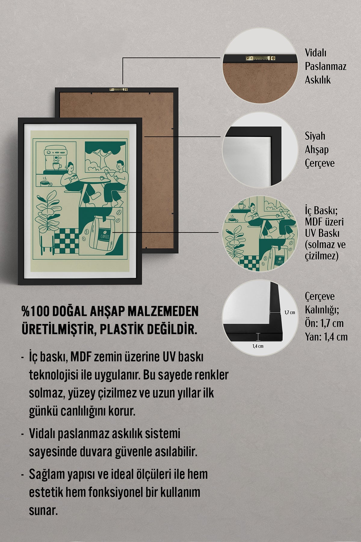 HOMEPACK Ahşap Çerçeveli Tablo Çerçeveli Poster Sanatsal Modern Duvar Dekoru TK-869