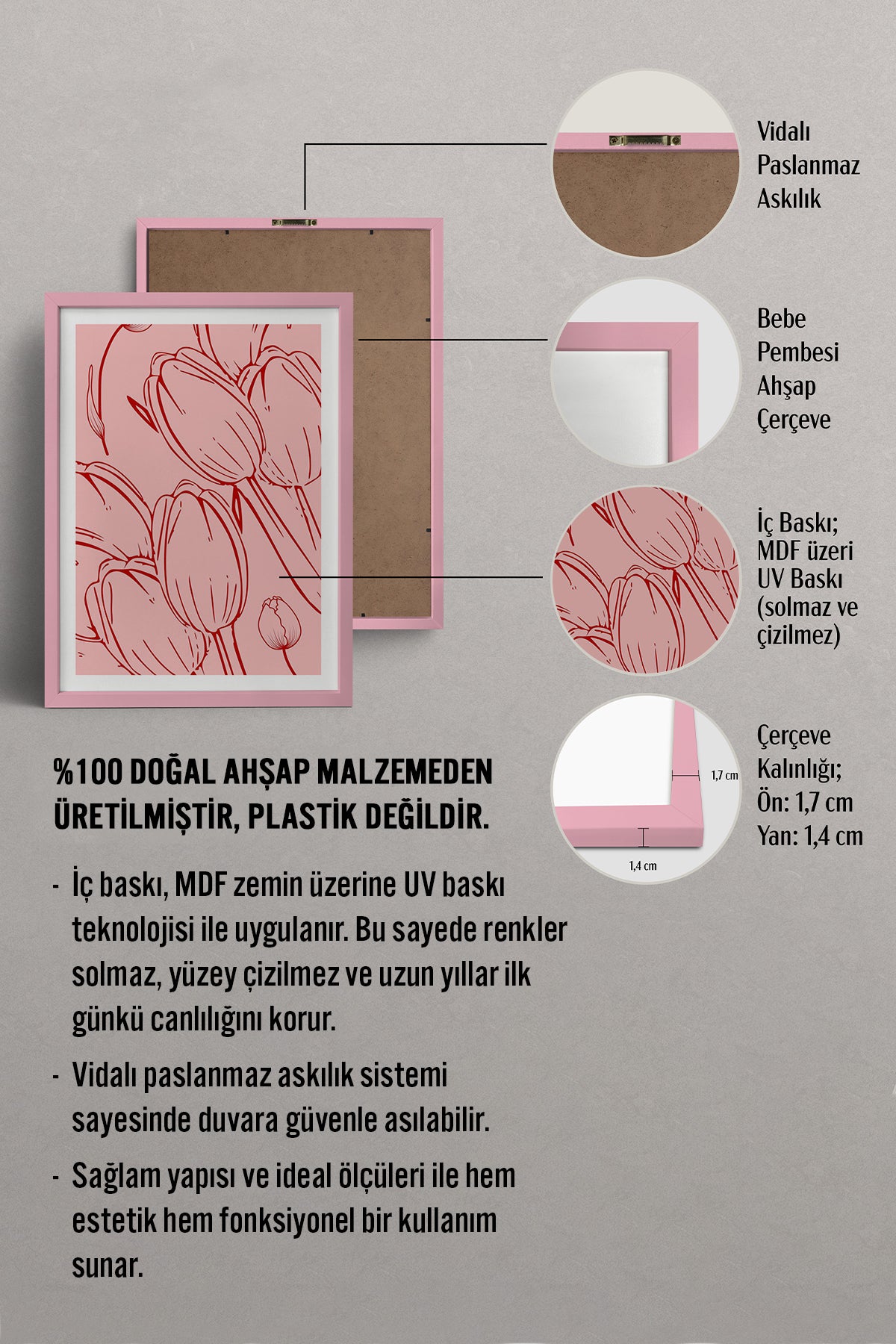HOMEPACK Ahşap Çerçeveli Tablo Çerçeveli Poster Sanatsal Modern Duvar Dekoru TK-871