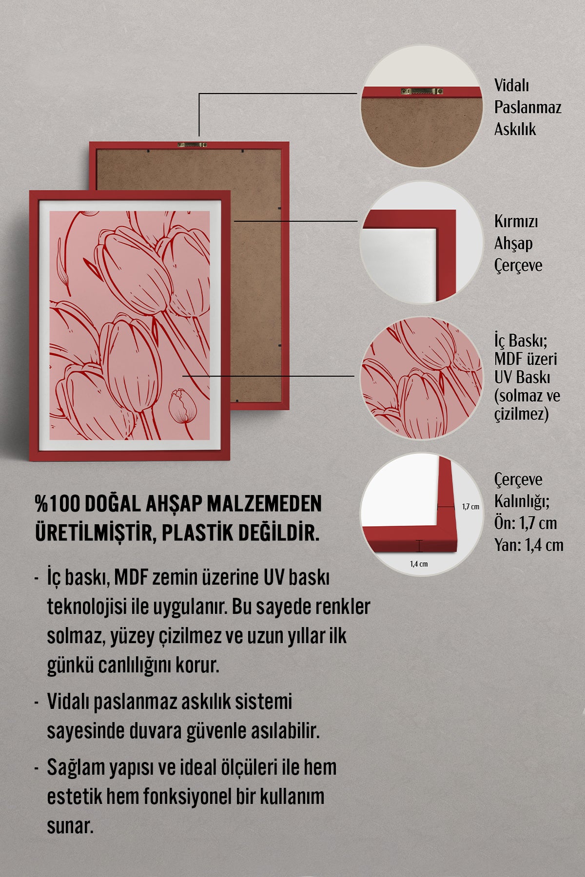 HOMEPACK Ahşap Çerçeveli Tablo Çerçeveli Poster Sanatsal Modern Duvar Dekoru TK-871