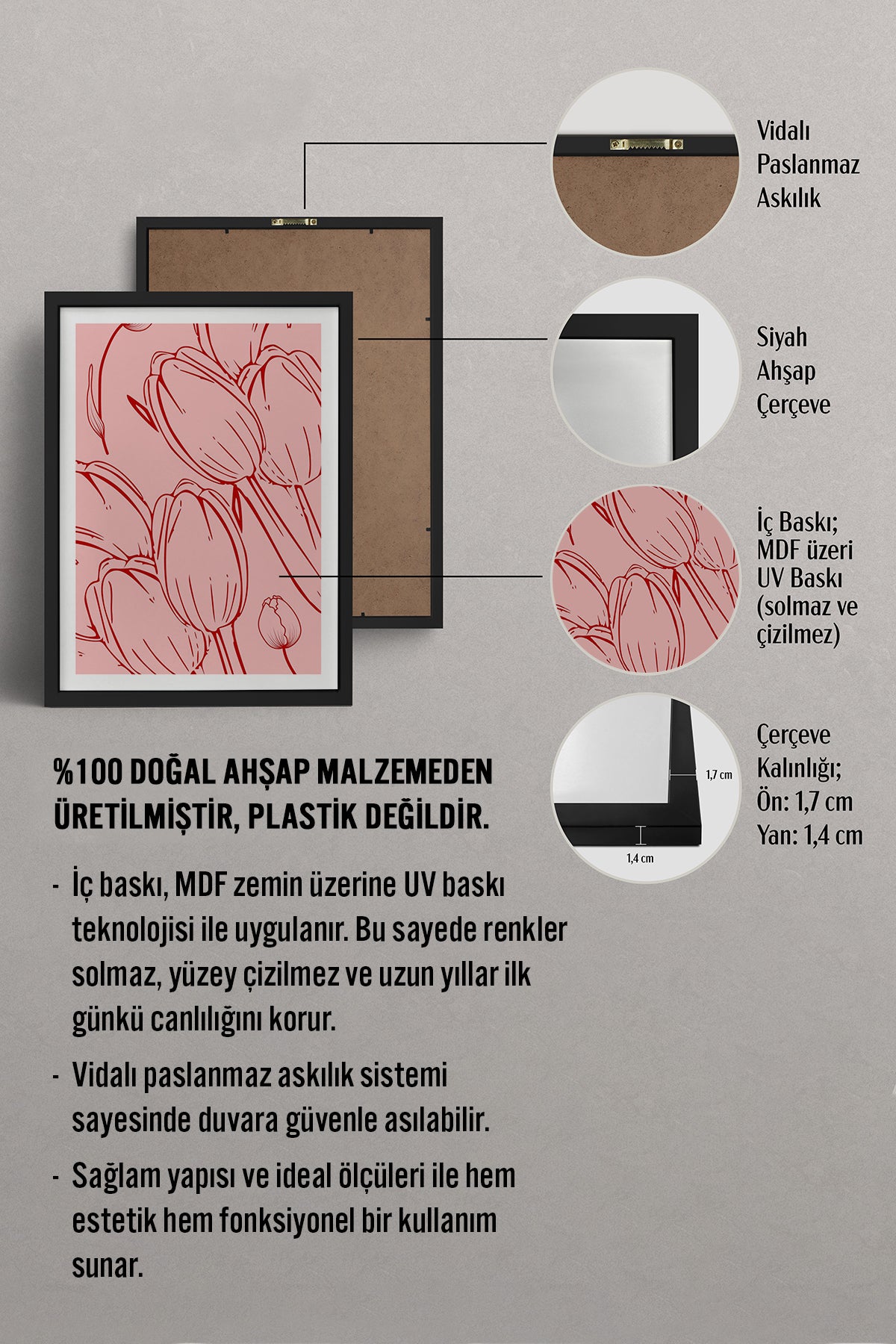 HOMEPACK Ahşap Çerçeveli Tablo Çerçeveli Poster Sanatsal Modern Duvar Dekoru TK-871