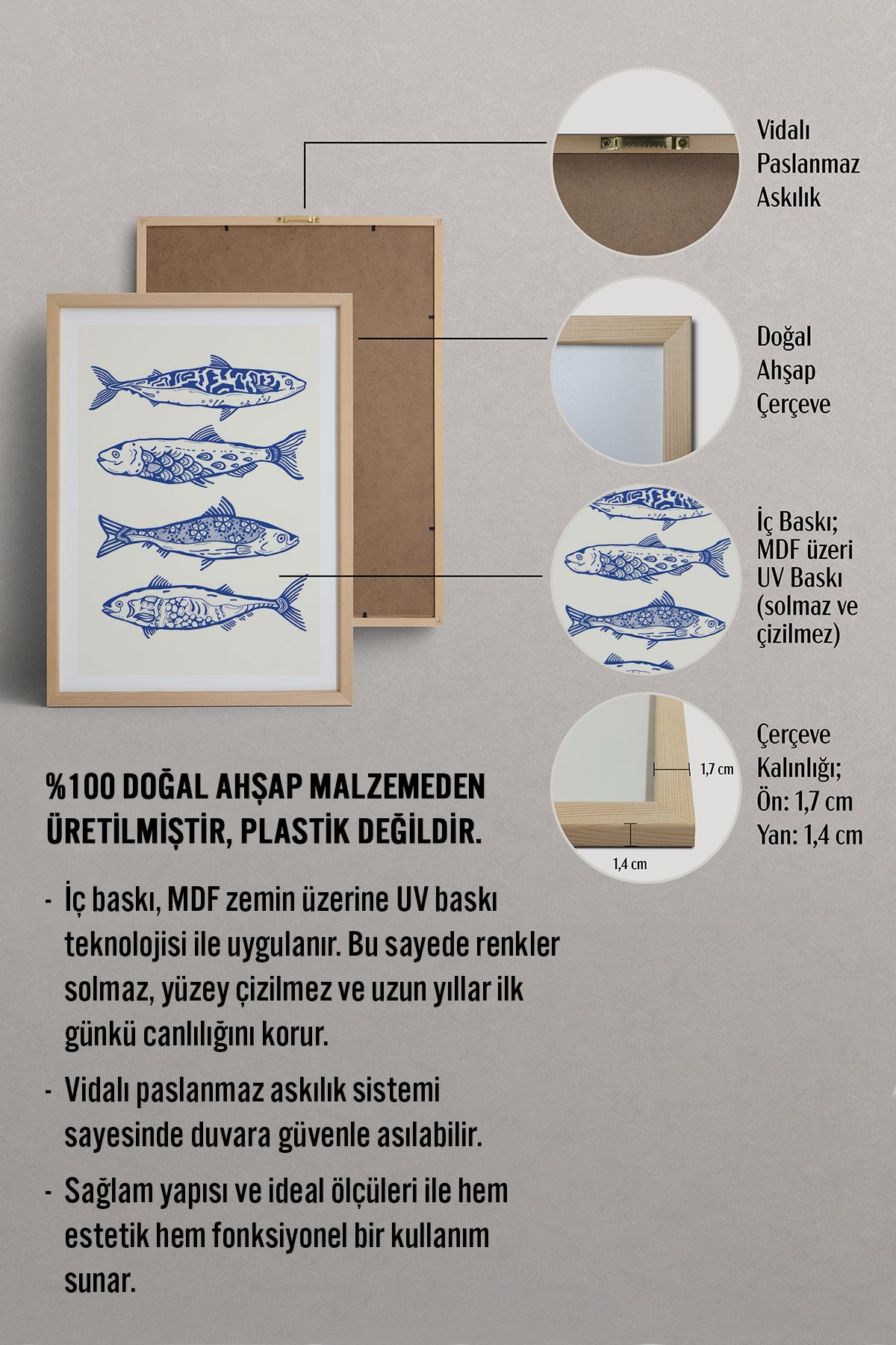 HOMEPACK Ahşap Çerçeveli Tablo Çerçeveli Poster Sanatsal Modern Duvar Dekoru TK-872