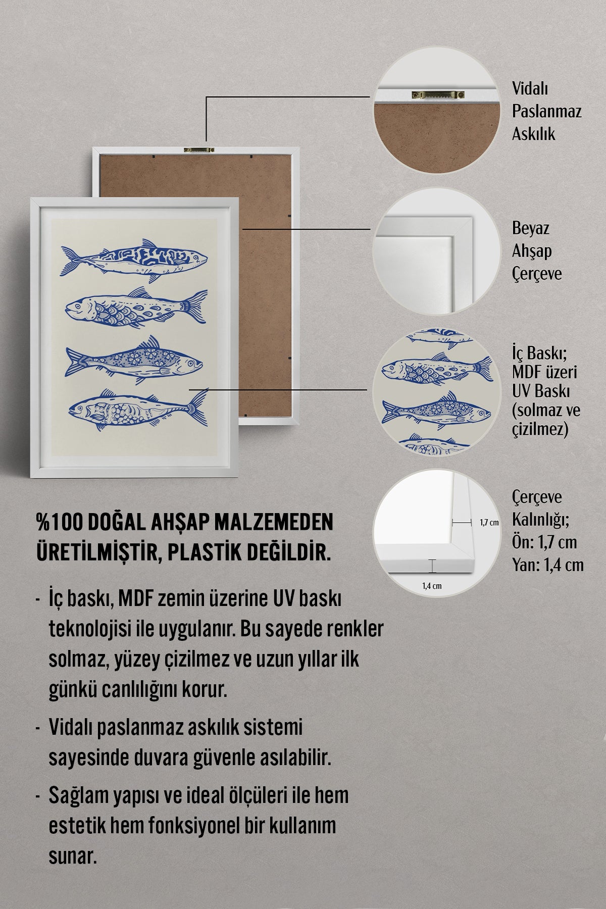 HOMEPACK Ahşap Çerçeveli Tablo Çerçeveli Poster Sanatsal Modern Duvar Dekoru TK-872