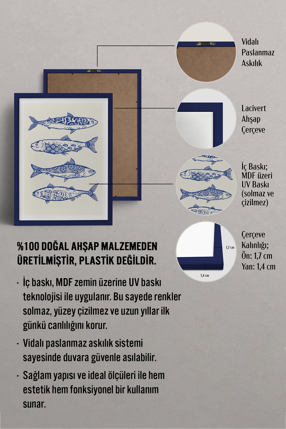 HOMEPACK Ahşap Çerçeveli Tablo Çerçeveli Poster Sanatsal Modern Duvar Dekoru TK-872