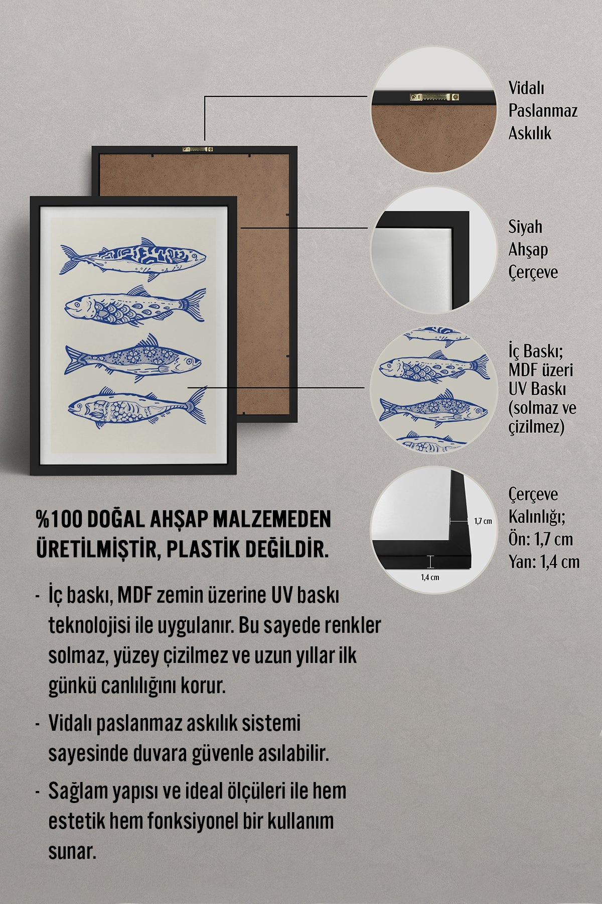 HOMEPACK Ahşap Çerçeveli Tablo Çerçeveli Poster Sanatsal Modern Duvar Dekoru TK-872