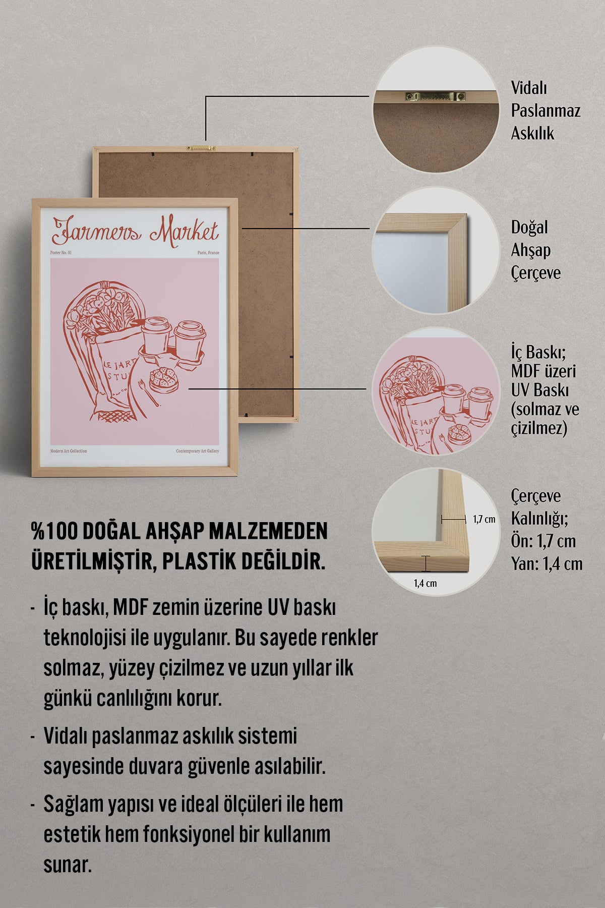 HOMEPACK Ahşap Çerçeveli Tablo Çerçeveli Poster Sanatsal Modern Duvar Dekoru TK-873