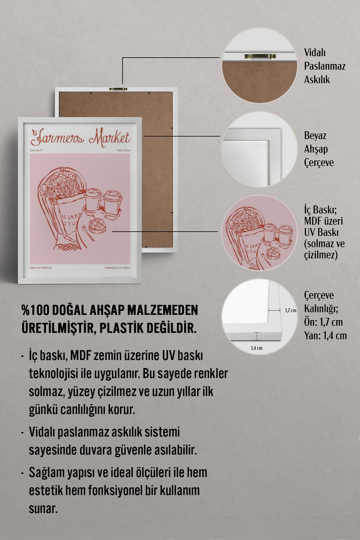 HOMEPACK Ahşap Çerçeveli Tablo Çerçeveli Poster Sanatsal Modern Duvar Dekoru TK-873