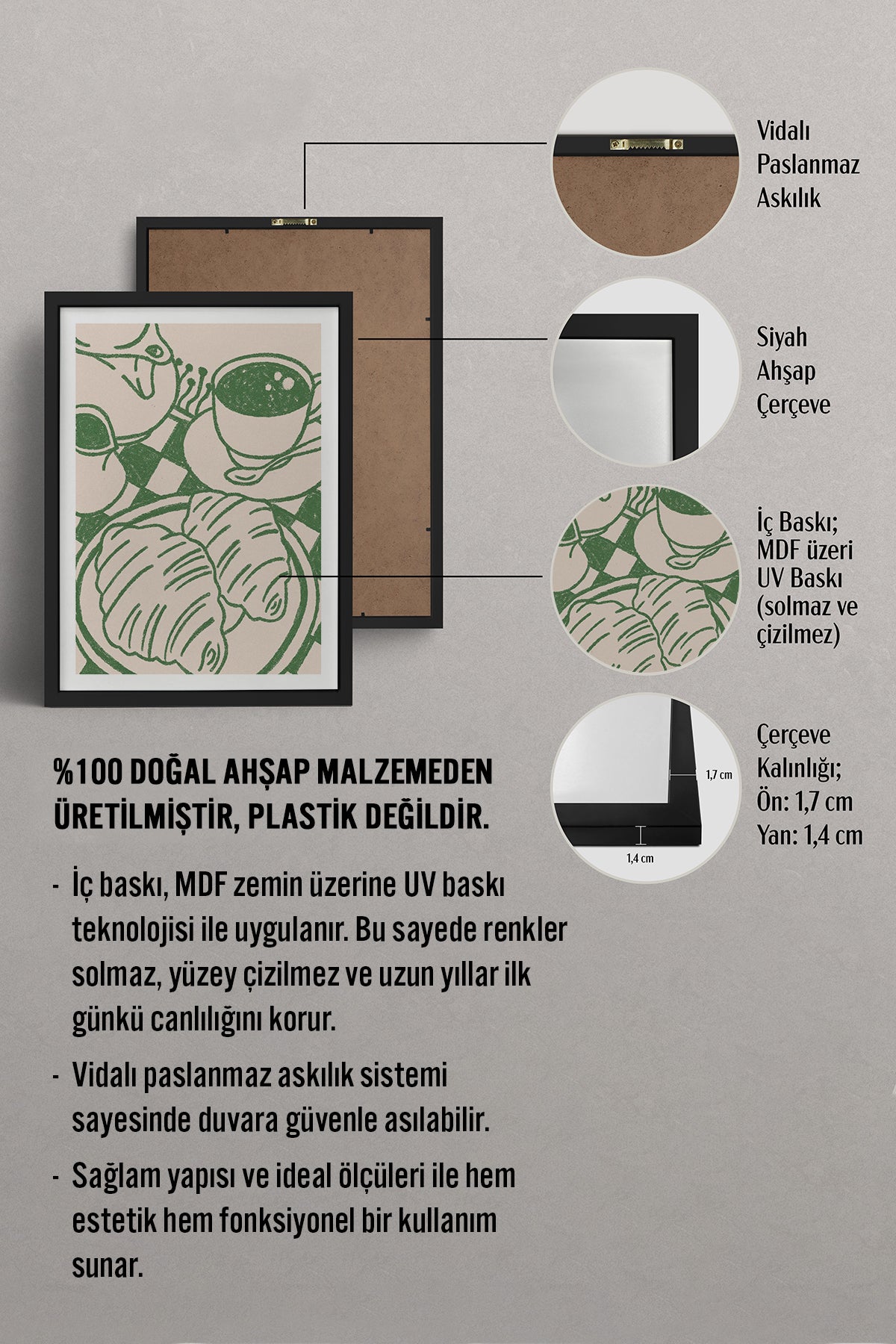 HOMEPACK Ahşap Çerçeveli Tablo Çerçeveli Poster Sanatsal Modern Duvar Dekoru TK-874