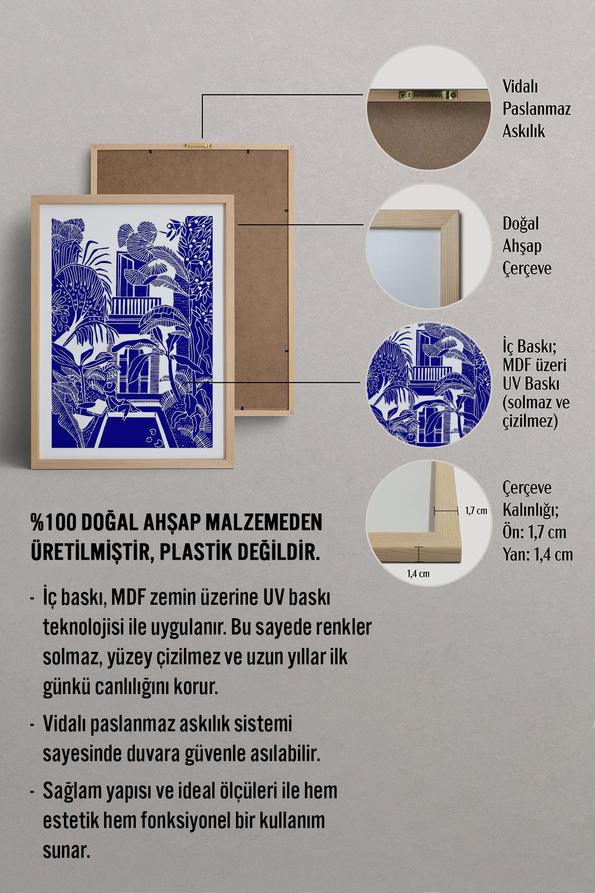 HOMEPACK Ahşap Çerçeveli Tablo Çerçeveli Poster Sanatsal Modern Duvar Dekoru TK-875