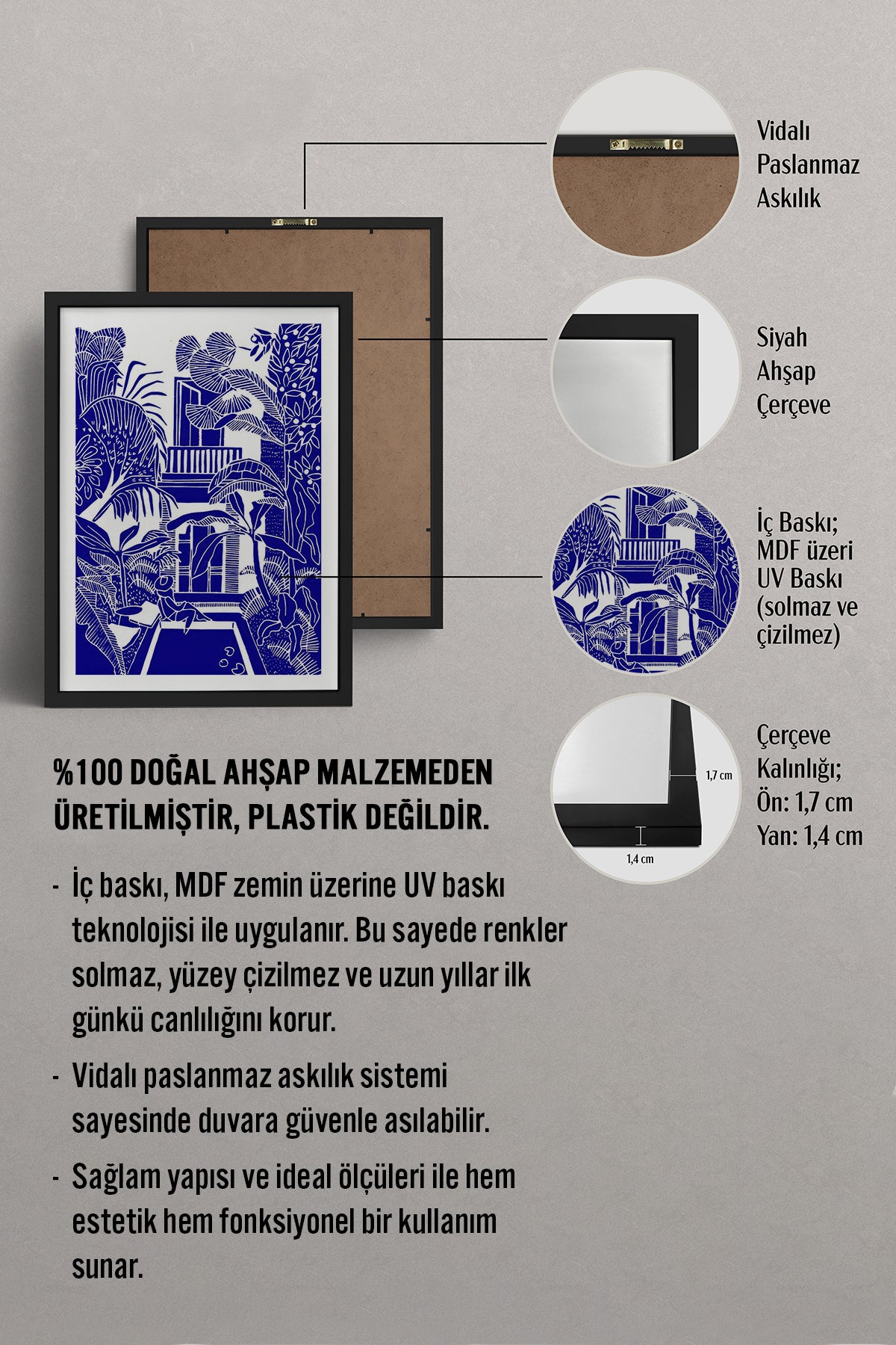 HOMEPACK Ahşap Çerçeveli Tablo Çerçeveli Poster Sanatsal Modern Duvar Dekoru TK-875