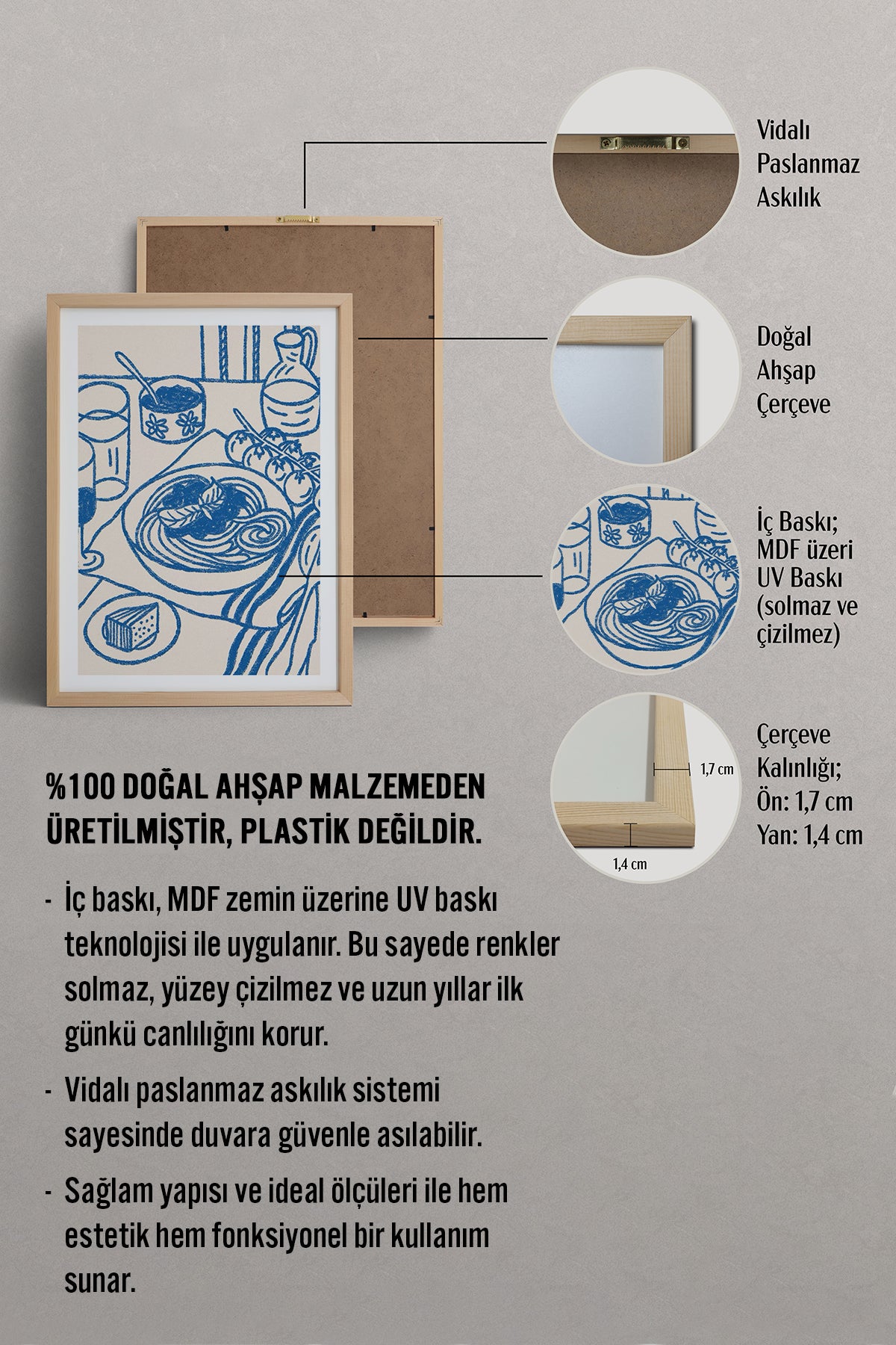 HOMEPACK Ahşap Çerçeveli Tablo Çerçeveli Poster Sanatsal Modern Duvar Dekoru TK-876