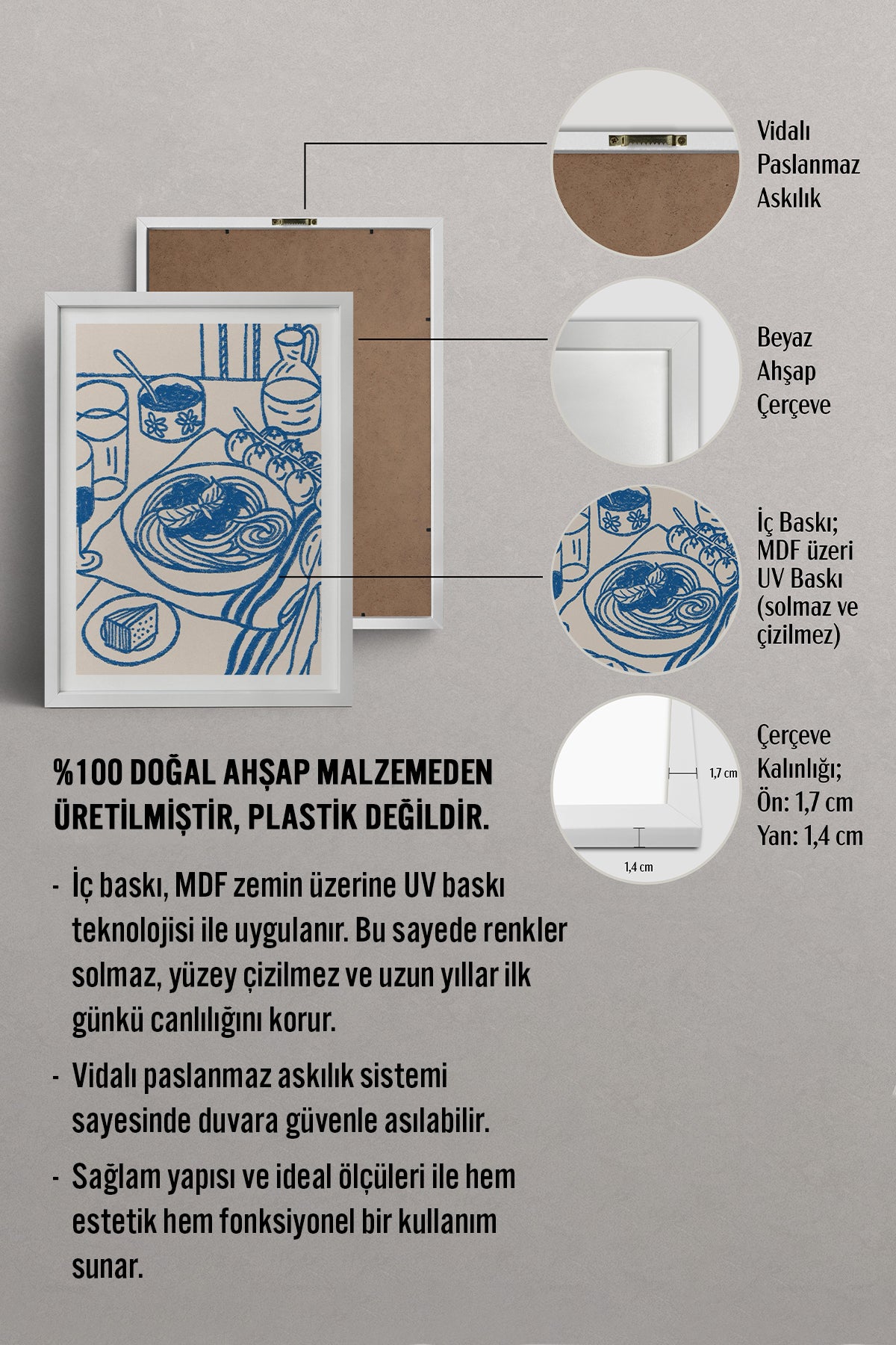 HOMEPACK Ahşap Çerçeveli Tablo Çerçeveli Poster Sanatsal Modern Duvar Dekoru TK-876