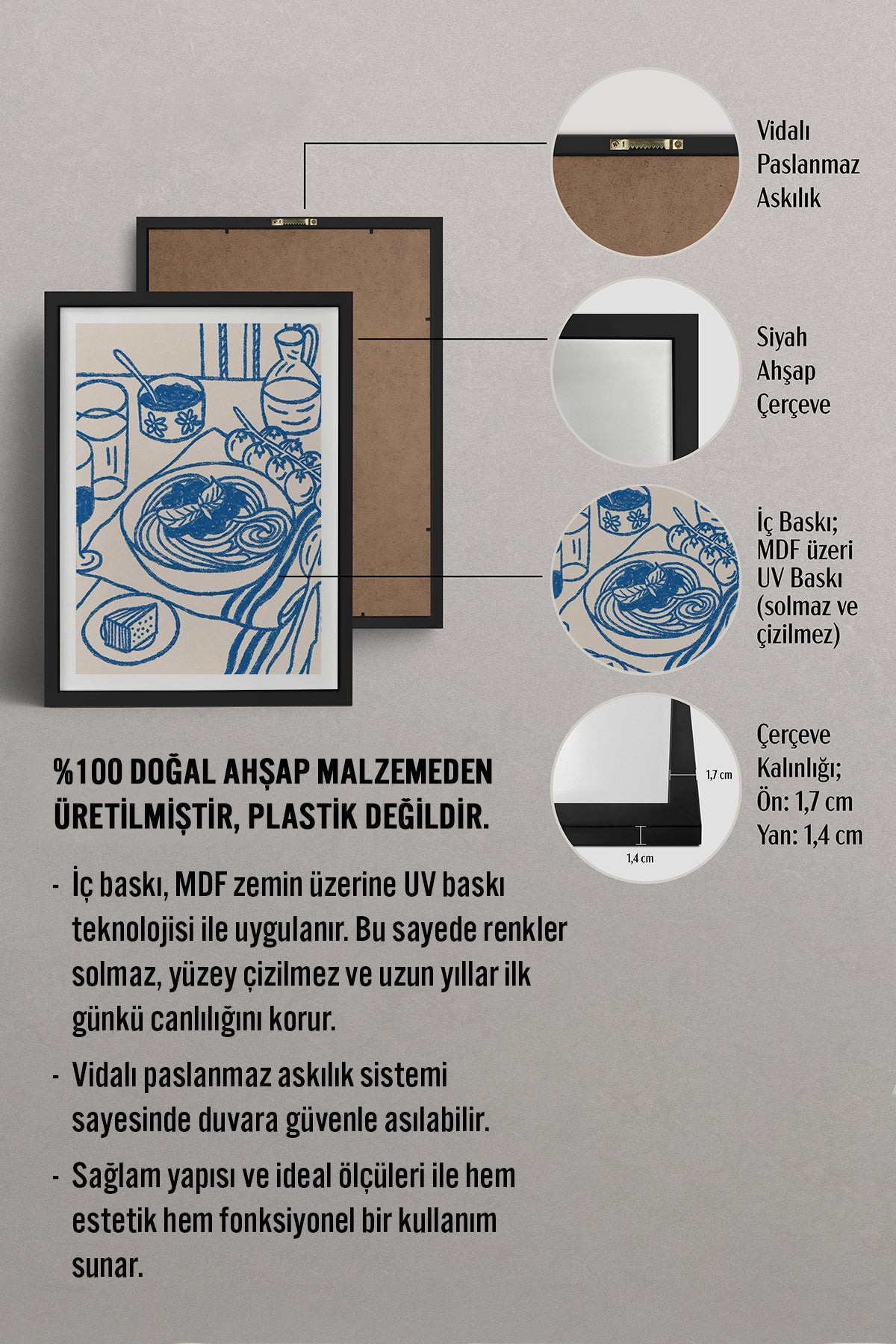 HOMEPACK Ahşap Çerçeveli Tablo Çerçeveli Poster Sanatsal Modern Duvar Dekoru TK-876