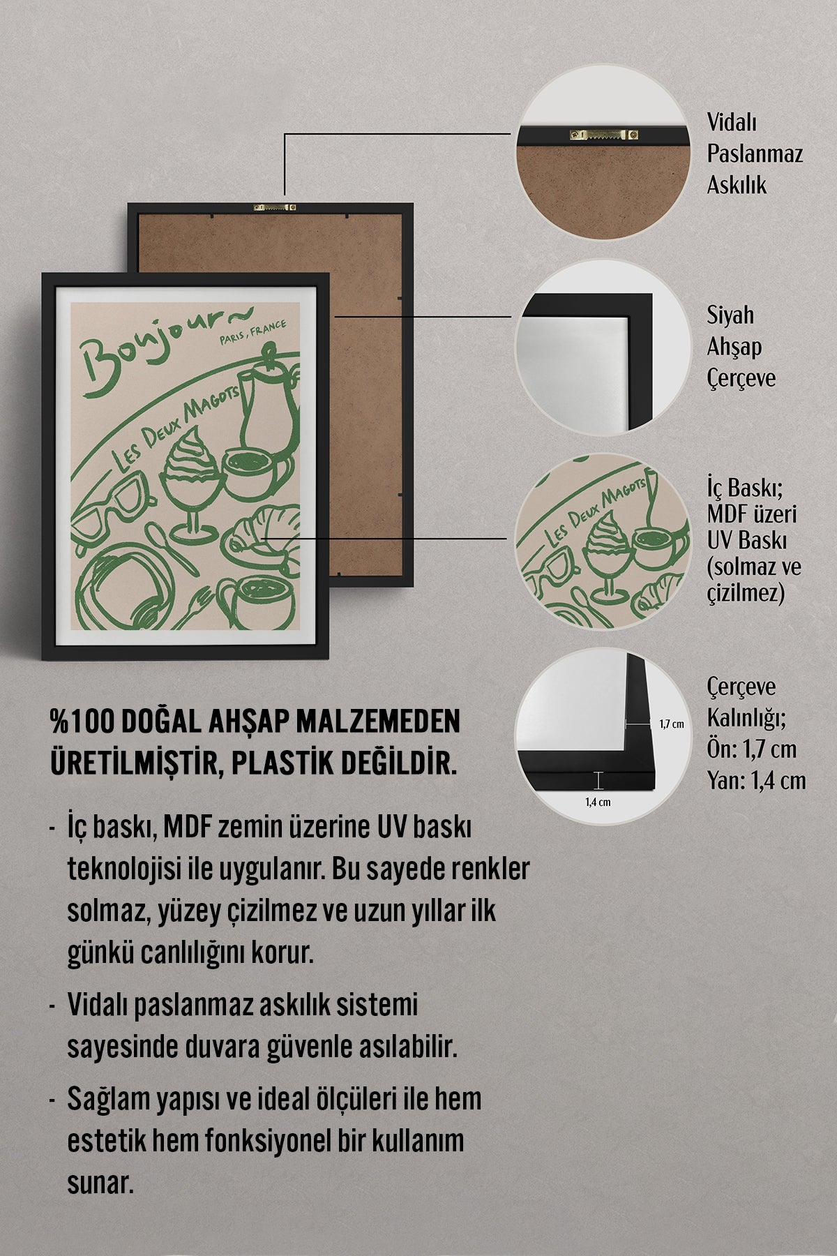 HOMEPACK Ahşap Çerçeveli Tablo Çerçeveli Poster Sanatsal Modern Duvar Dekoru TK-877