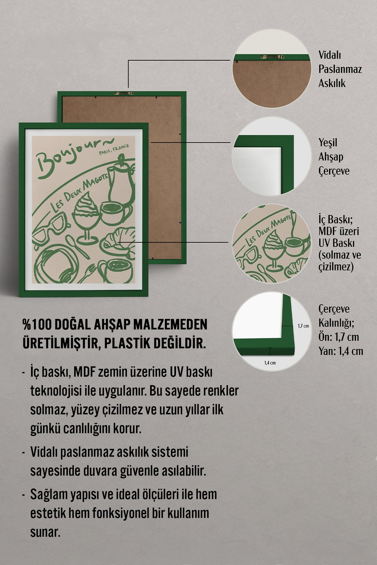 HOMEPACK Ahşap Çerçeveli Tablo Çerçeveli Poster Sanatsal Modern Duvar Dekoru TK-877
