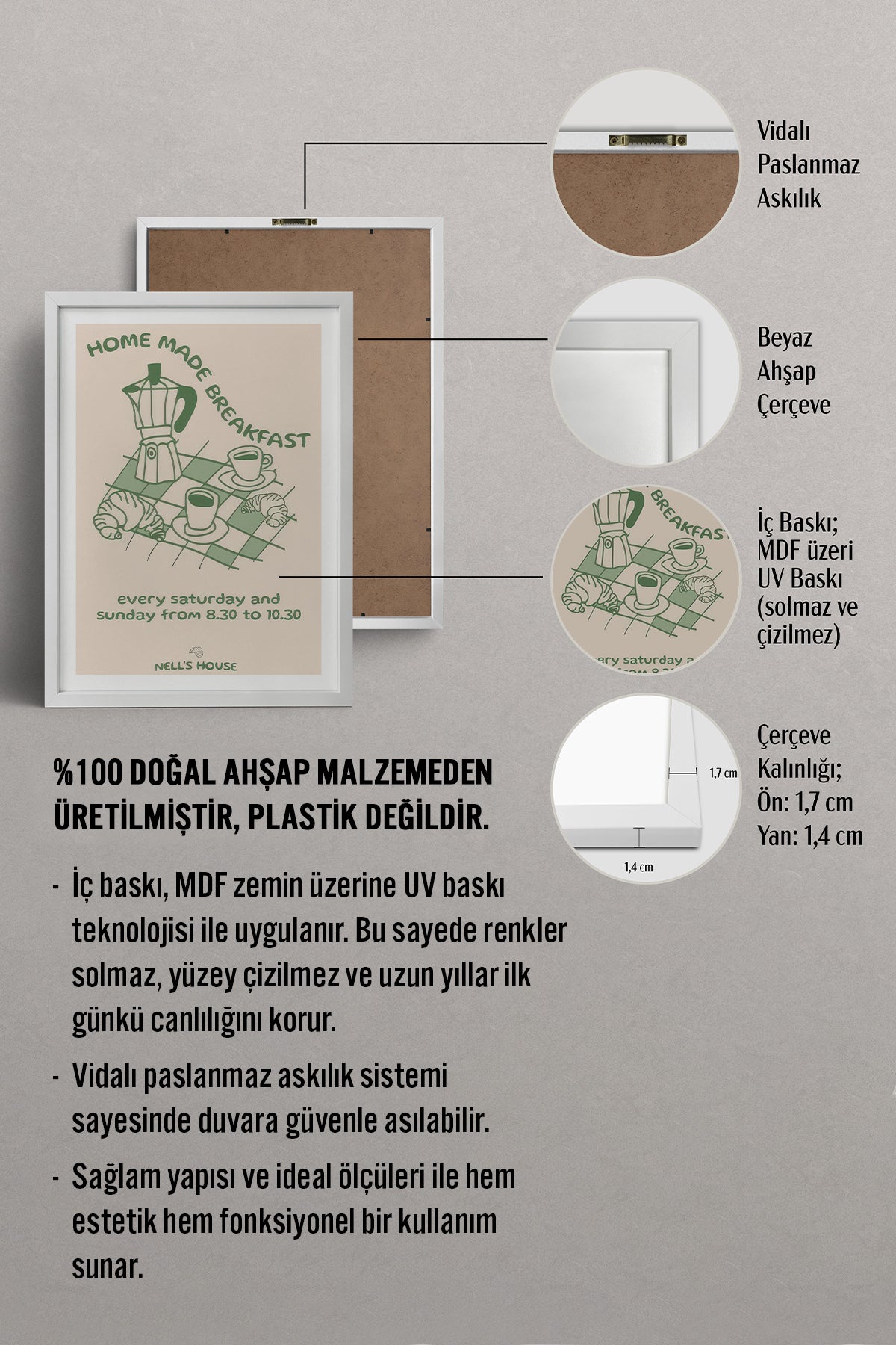 HOMEPACK Ahşap Çerçeveli Tablo Çerçeveli Poster Sanatsal Modern Duvar Dekoru TK-878