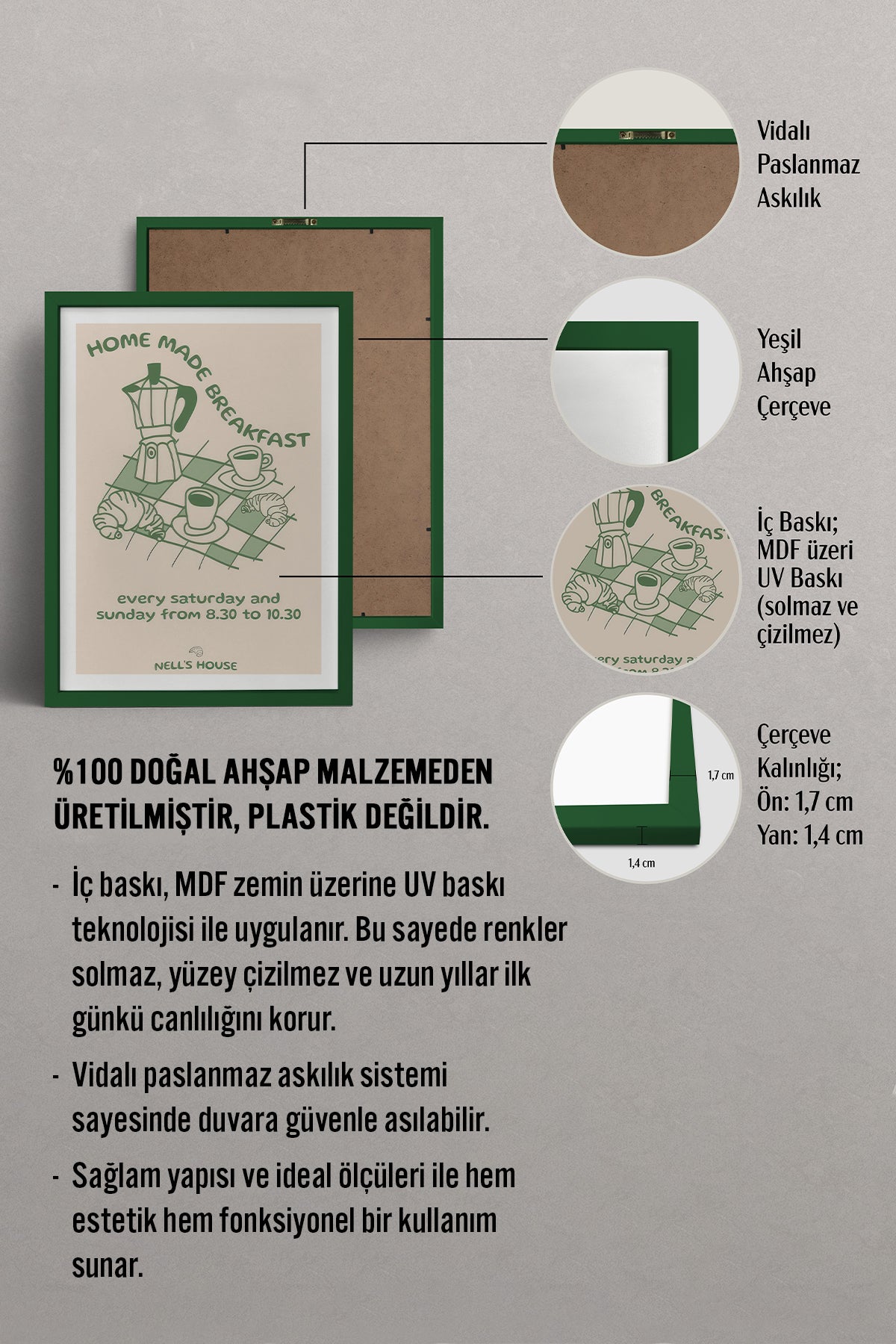 HOMEPACK Ahşap Çerçeveli Tablo Çerçeveli Poster Sanatsal Modern Duvar Dekoru TK-878