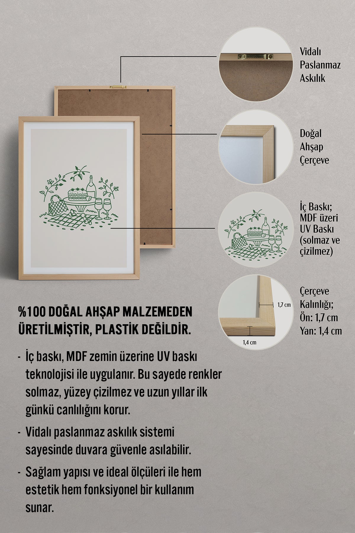 HOMEPACK Ahşap Çerçeveli Tablo Çerçeveli Poster Sanatsal Modern Duvar Dekoru TK-879