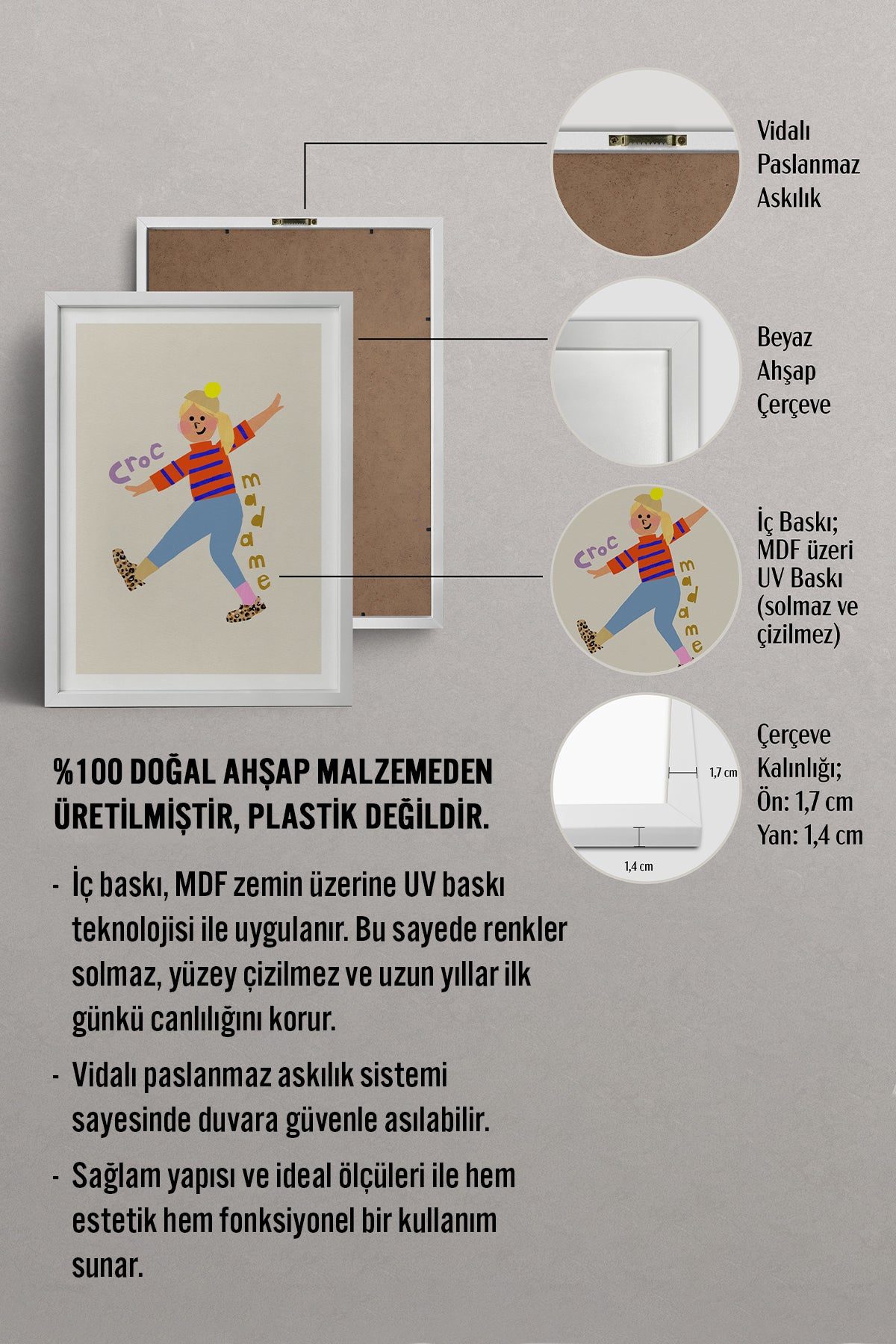 HOMEPACK Ahşap Çerçeveli Tablo Çerçeveli Poster Sanatsal Modern Duvar Dekoru TK-883