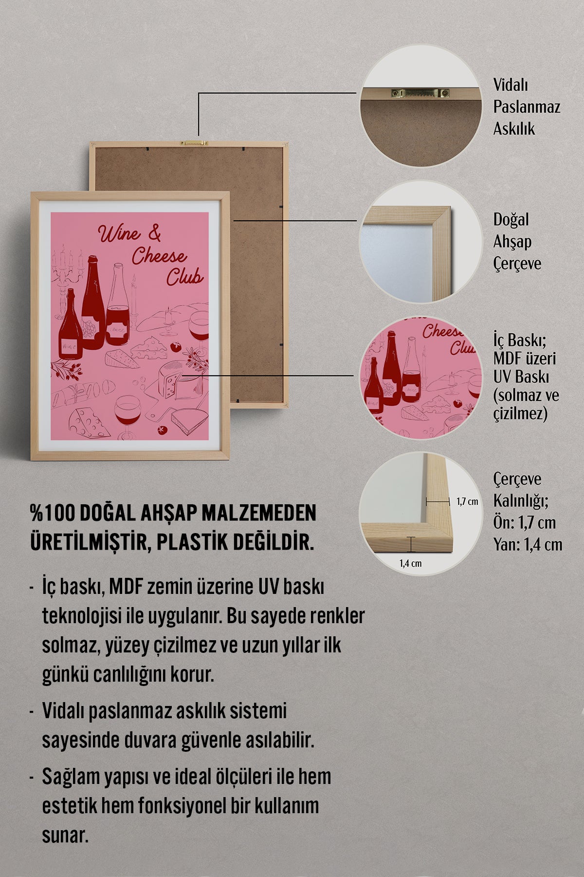 HOMEPACK Ahşap Çerçeveli Tablo Çerçeveli Poster Sanatsal Modern Duvar Dekoru TK-884