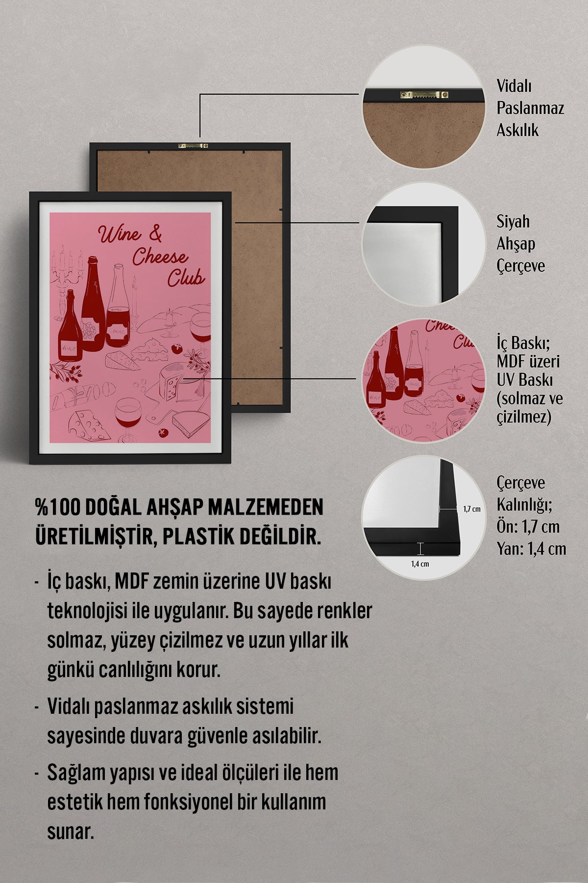 HOMEPACK Ahşap Çerçeveli Tablo Çerçeveli Poster Sanatsal Modern Duvar Dekoru TK-884