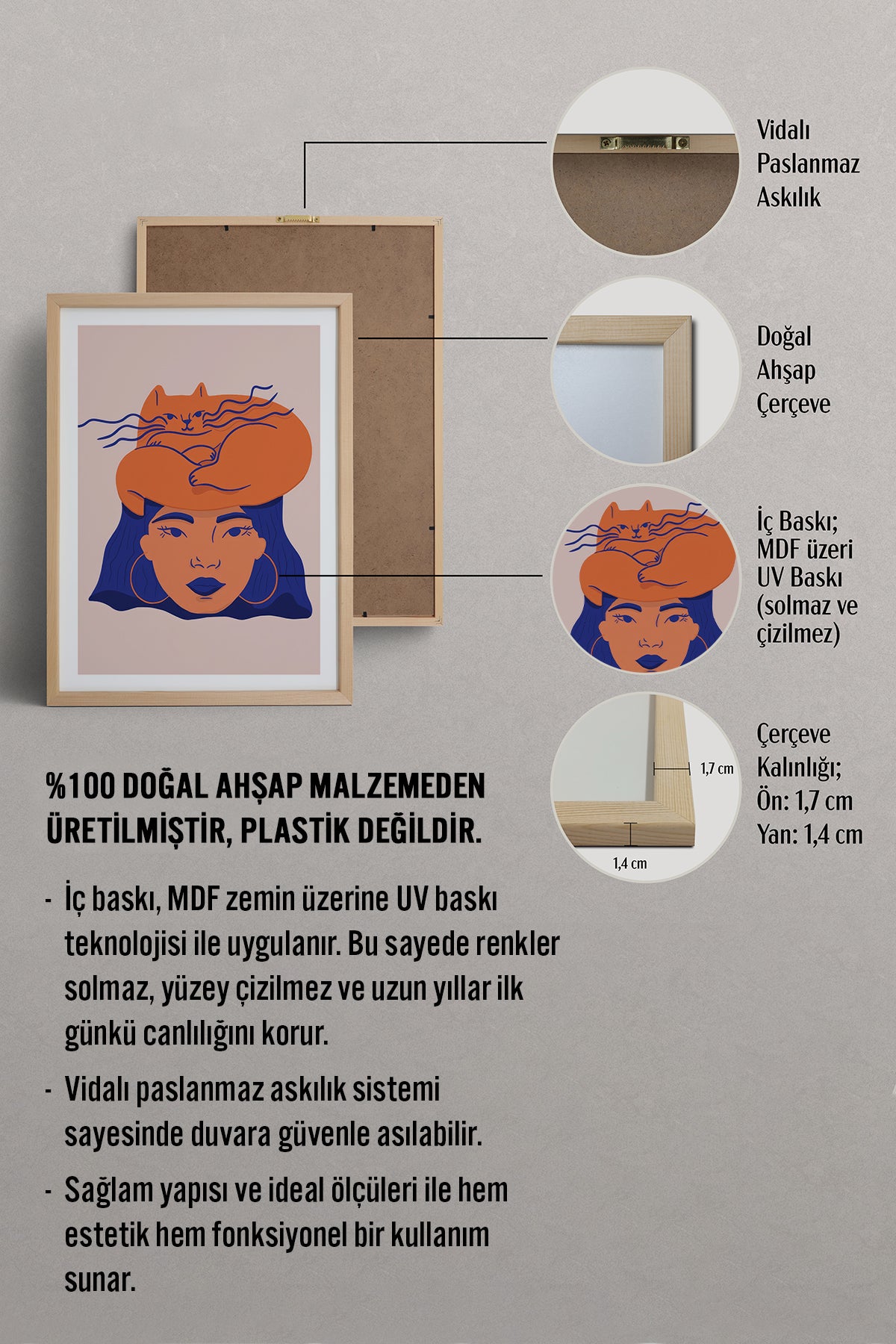 HOMEPACK Ahşap Çerçeveli Tablo Çerçeveli Poster Sanatsal Modern Duvar Dekoru TK-887